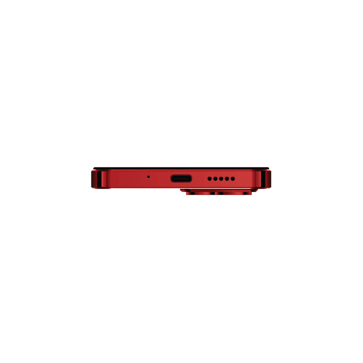 USB-C bağlantı noktasına ve şarj pinlerine sahip kırmızı akıllı telefon.