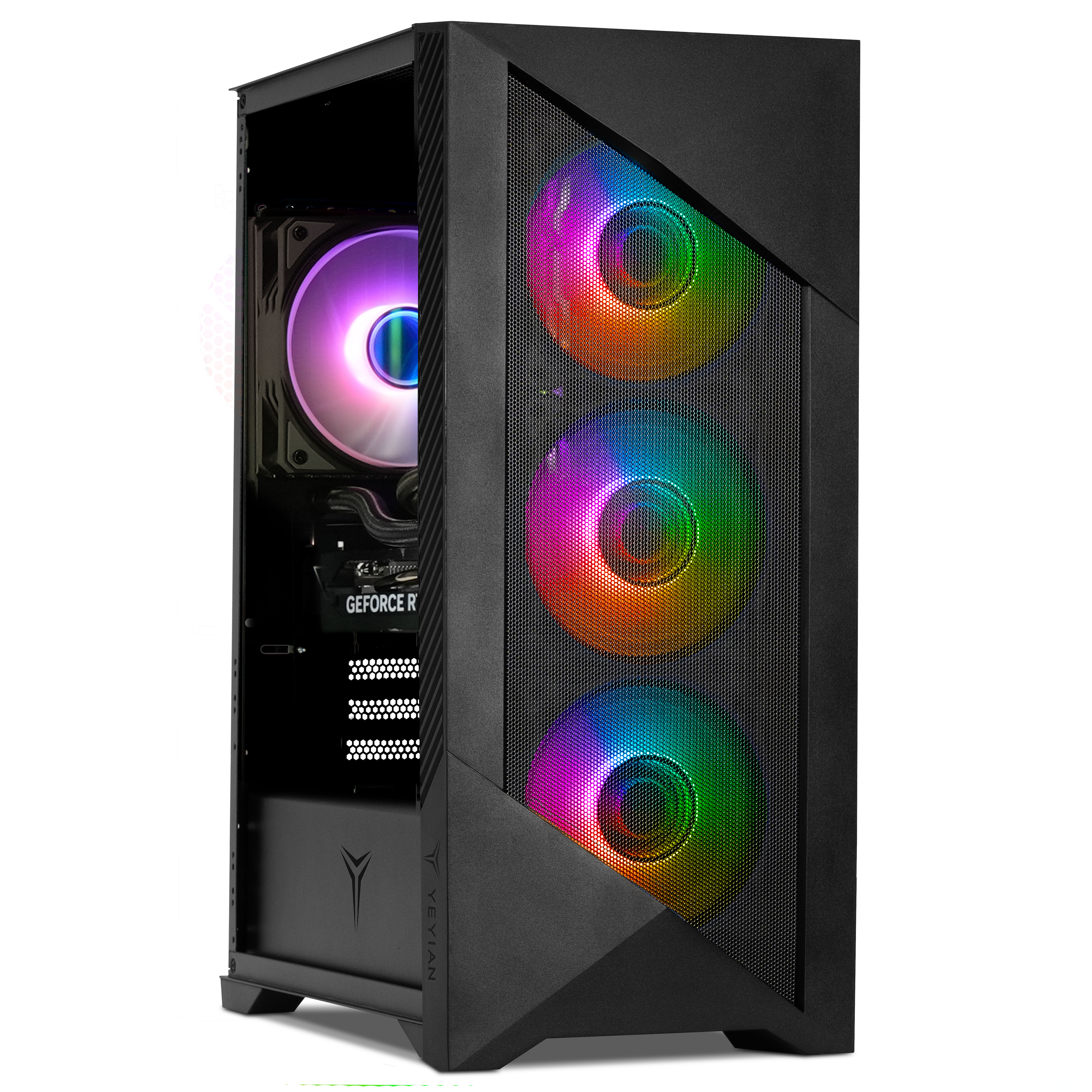 Case PC nero con ventole RGB frontali e a sinistra.