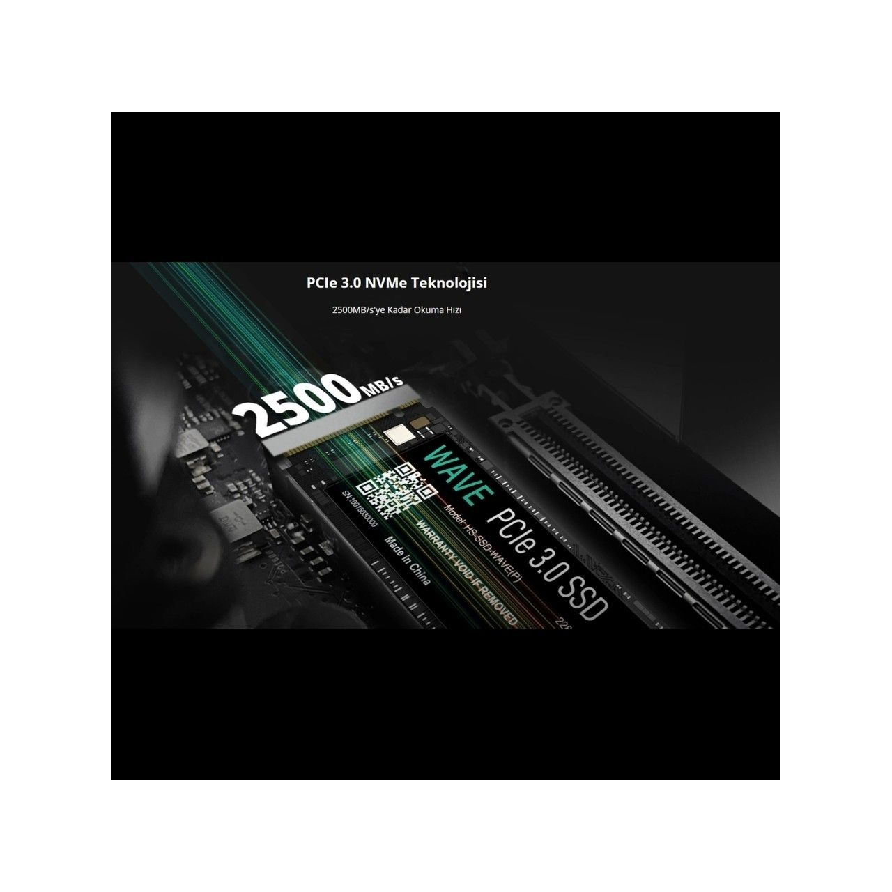 2500 MB/s okuma hızına sahip WAVE PCIe 3.0 SSD.