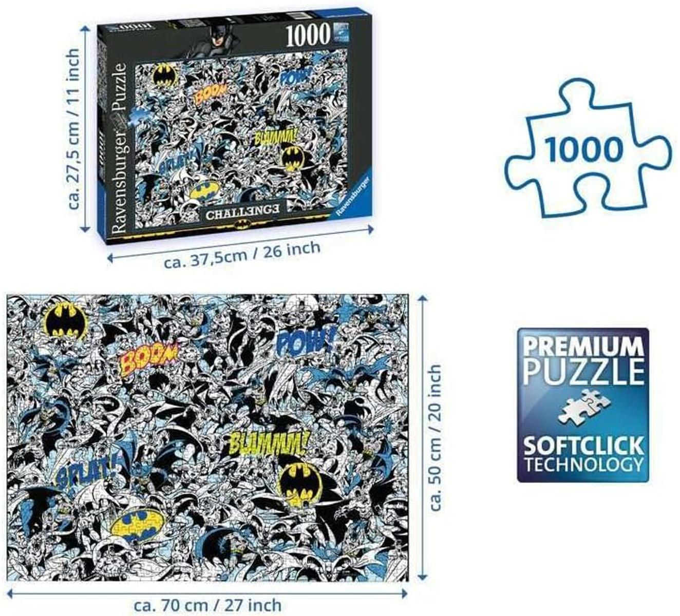 Puzzle Ravensburger da 1000 pezzi con arte fumetti Batman. Dimensioni 70x50cm.