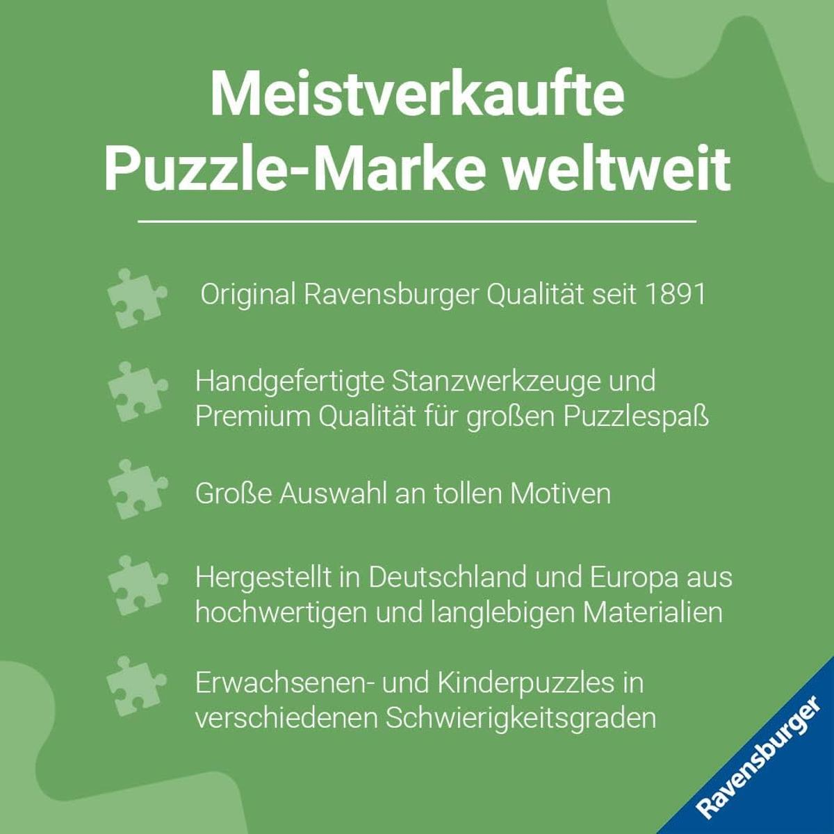 Grüner Hintergrund mit weißem Text über Ravensburger Puzzles.