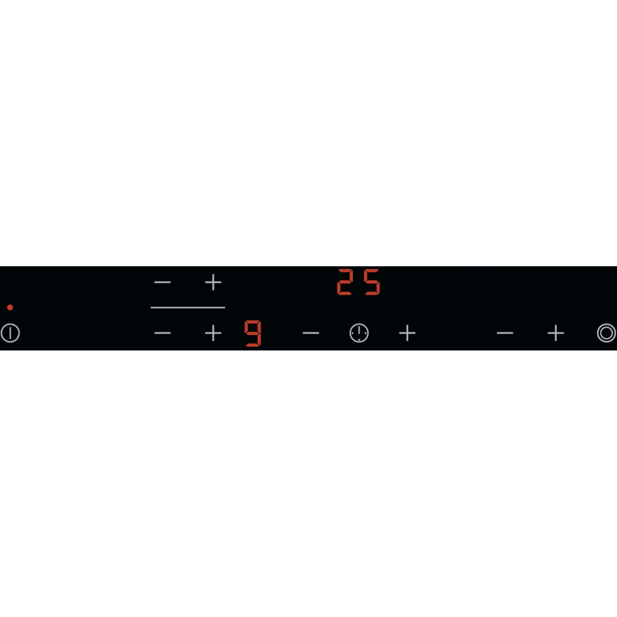 Un panel de control negro con dígitos rojos muestra 25 y 9.