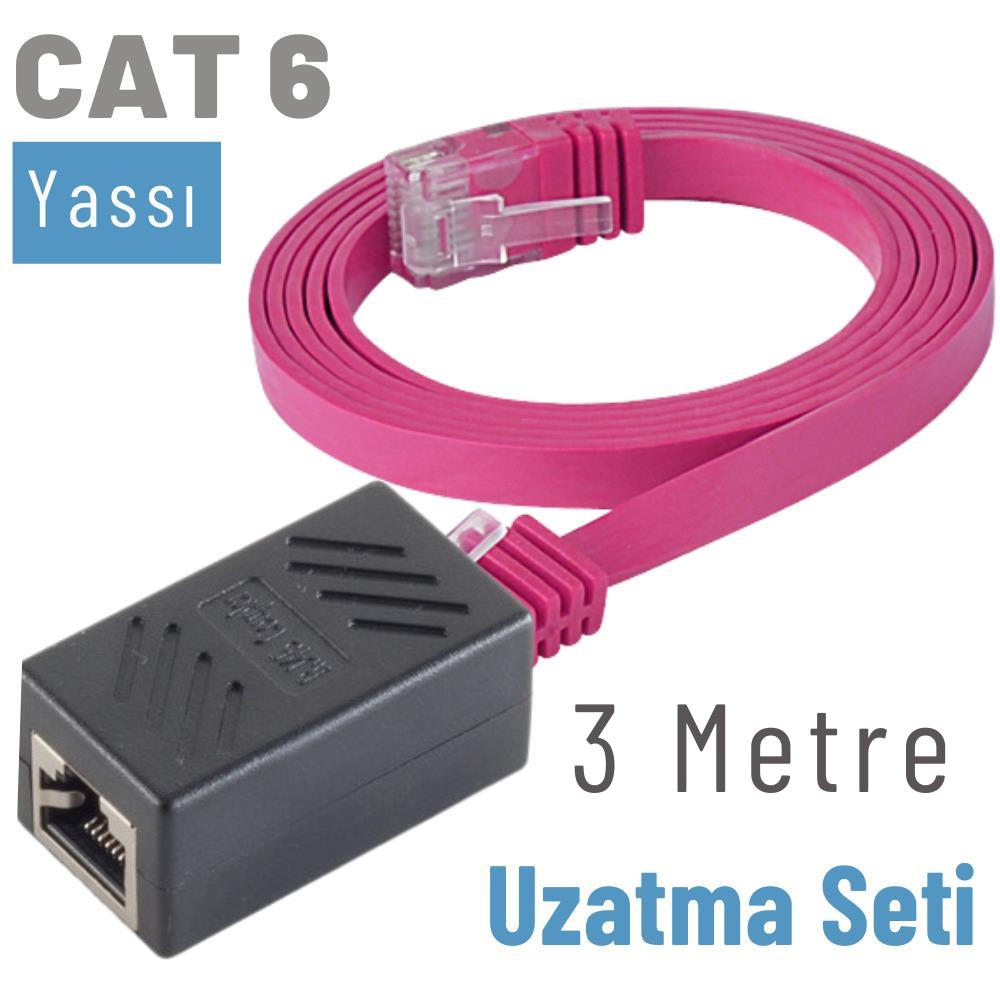 IRENIS CAT6 3 m Yassı Ethernet Kablo ve Ekleyici Kablo Uzatma Seti