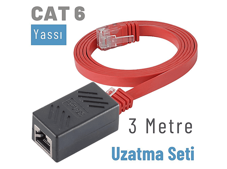 IRENIS CAT6 3 m Yassı Ethernet Kablo ve Ekleyici Kablo Uzatma Seti