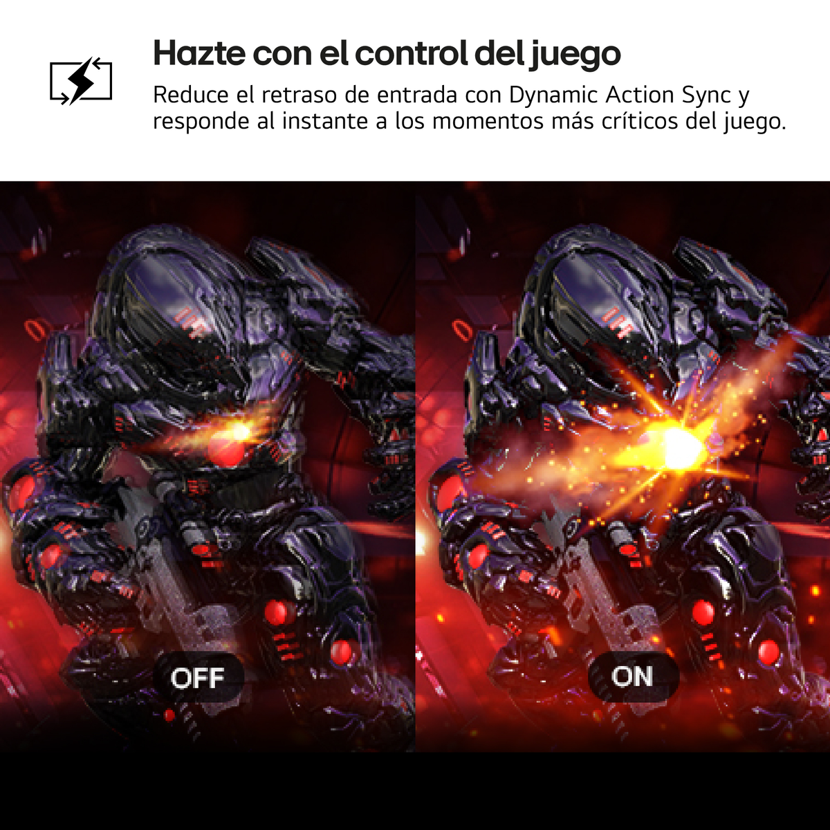 Dwa obrazy ciemnego robota, jeden z etykietą 'OFF', drugi 'ON'.
