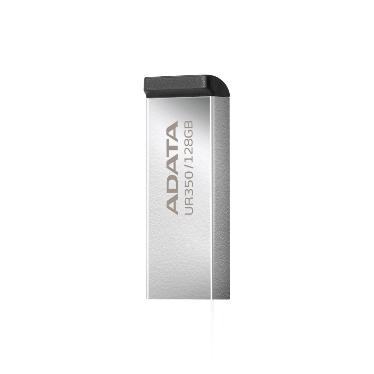 Un'unità USB argentata con cappuccio nero e logo ADATA.