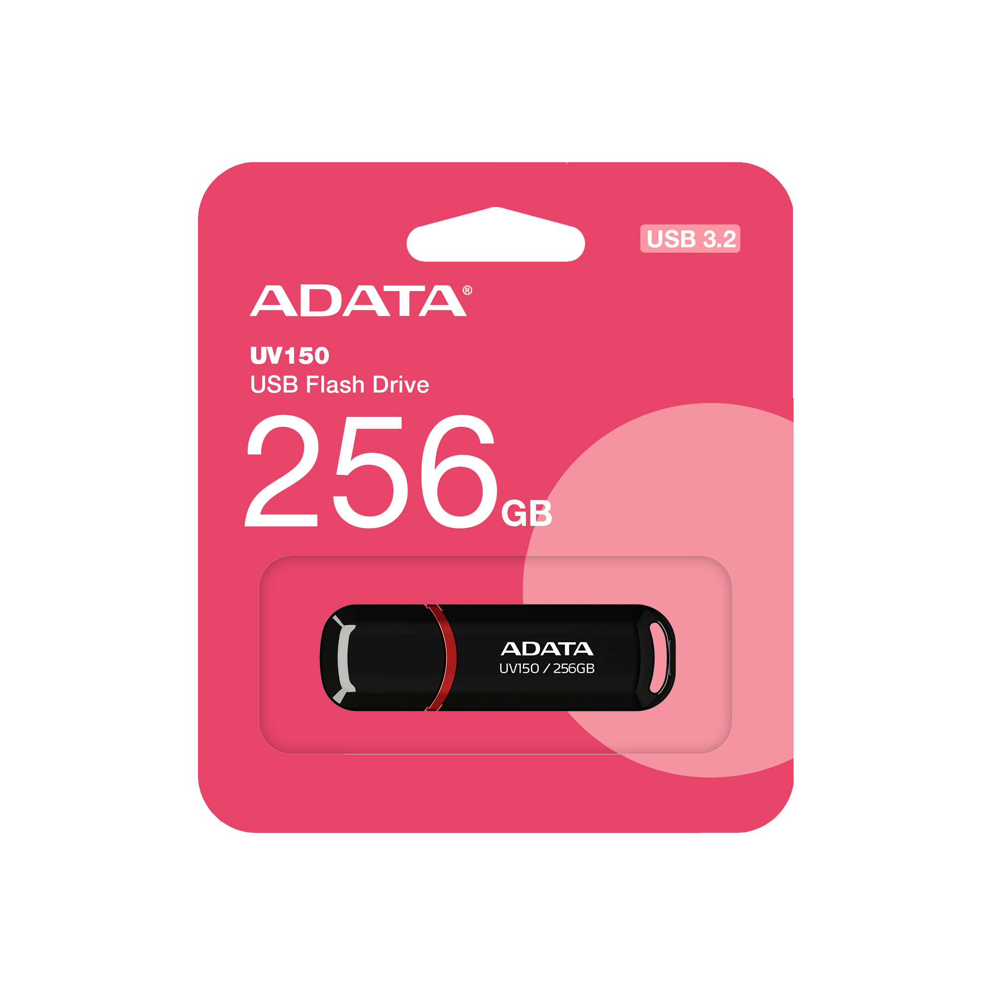 Emballage d'une clé USB ADATA UV150 256 Go USB 3.2 noire.