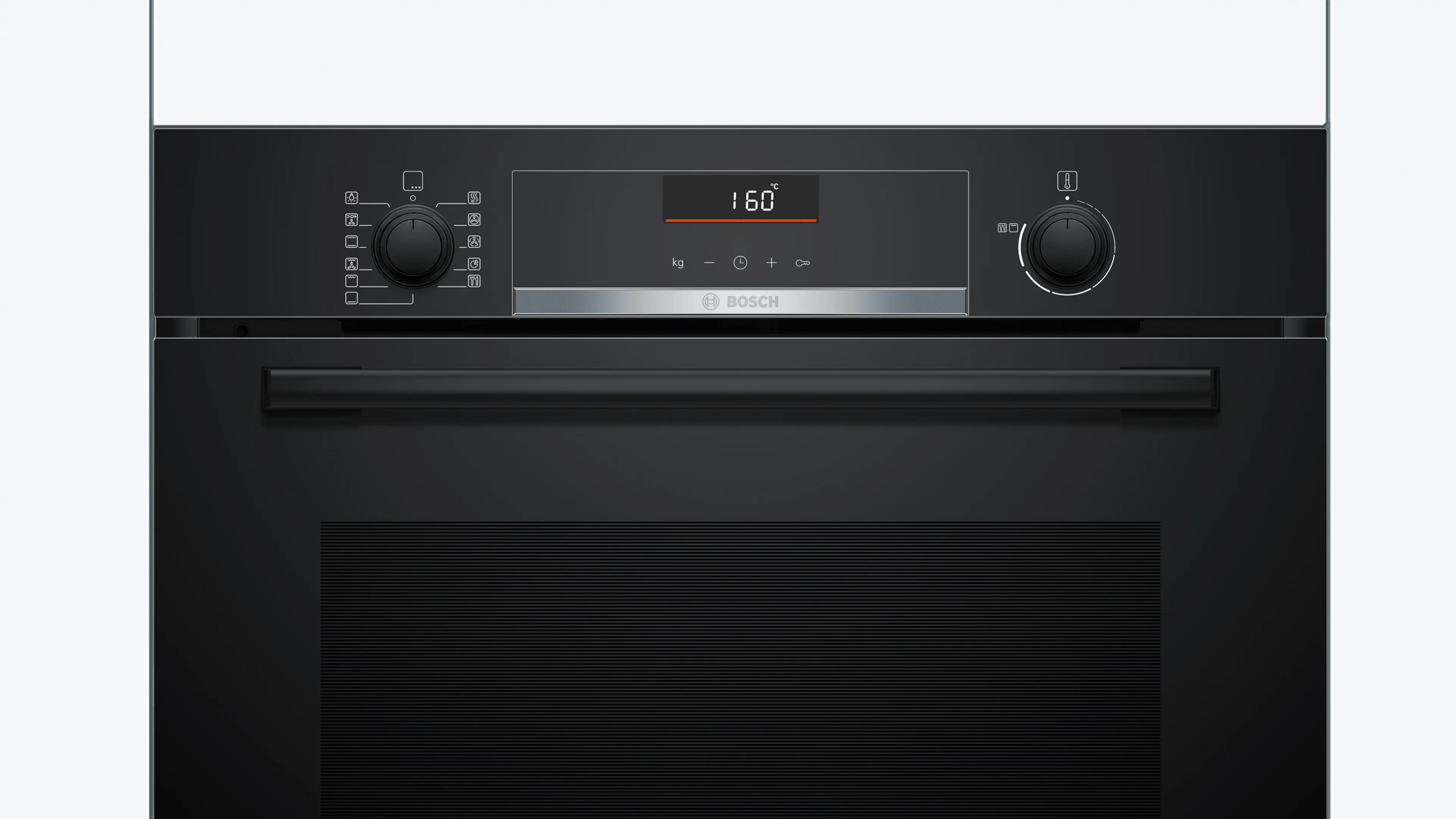 Horno Bosch negro con pantalla digital a 160 grados, dos mandos y asa.