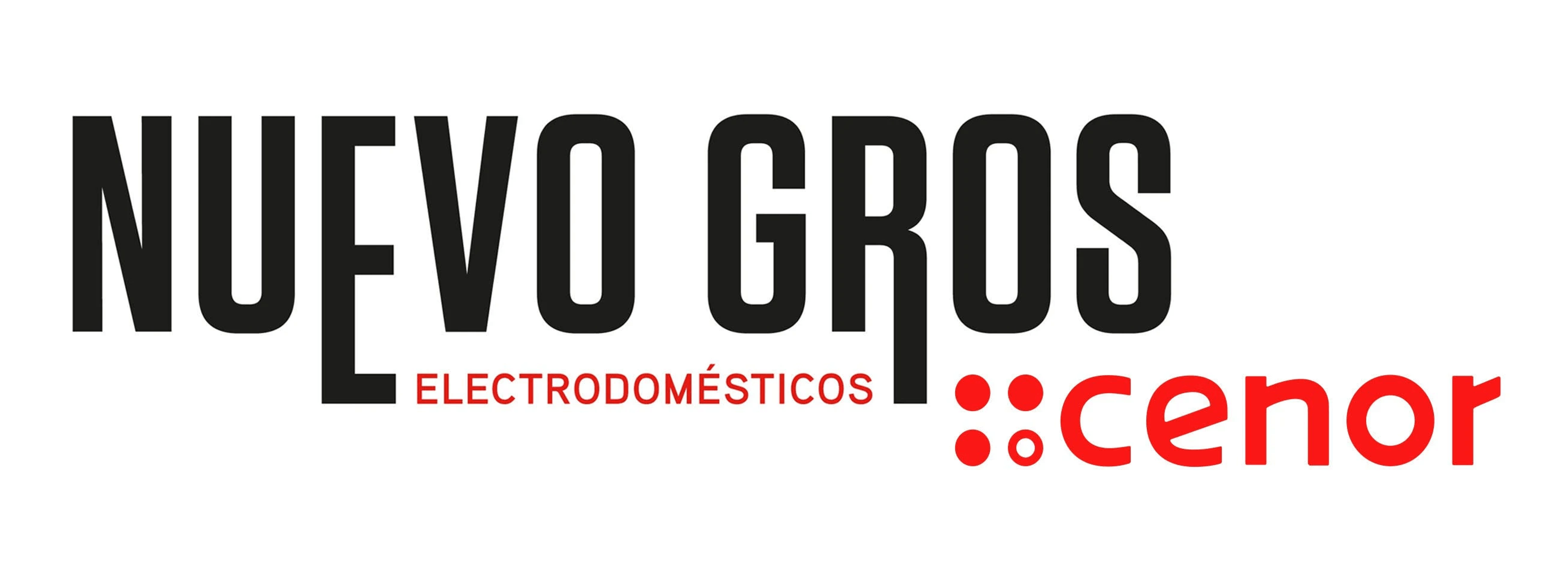 Logo con texto negro 'NUEVO GROS ELECTRODOMÉSTICOS' y texto rojo '::cenor'.