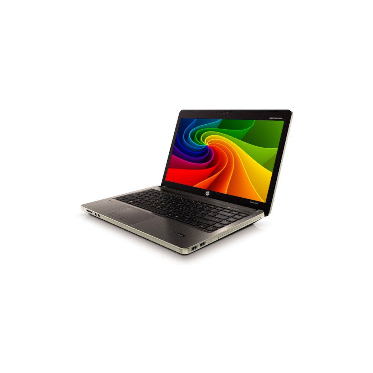 Ein offener Laptop mit einem bunten Regenbogenmuster auf dem Bildschirm.