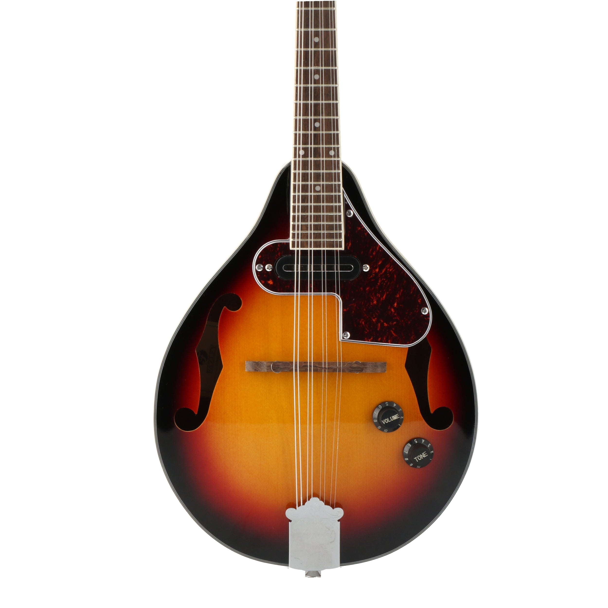 Mandoline met sunburst finish, humbucker element en schildpad slagplaat.