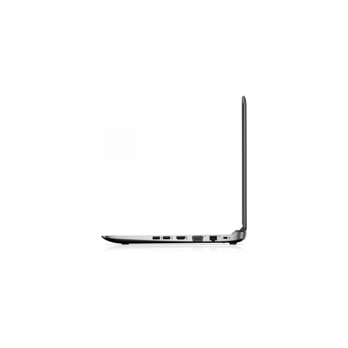 Seitenansicht eines geschlossenen Laptops mit Anschlüssen.