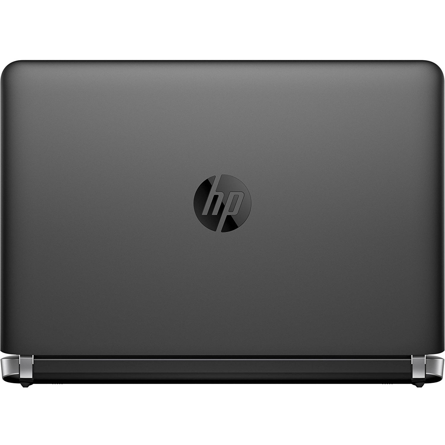 Geschlossener, dunkler HP Laptop mit silbernem Logo in der Mitte.
