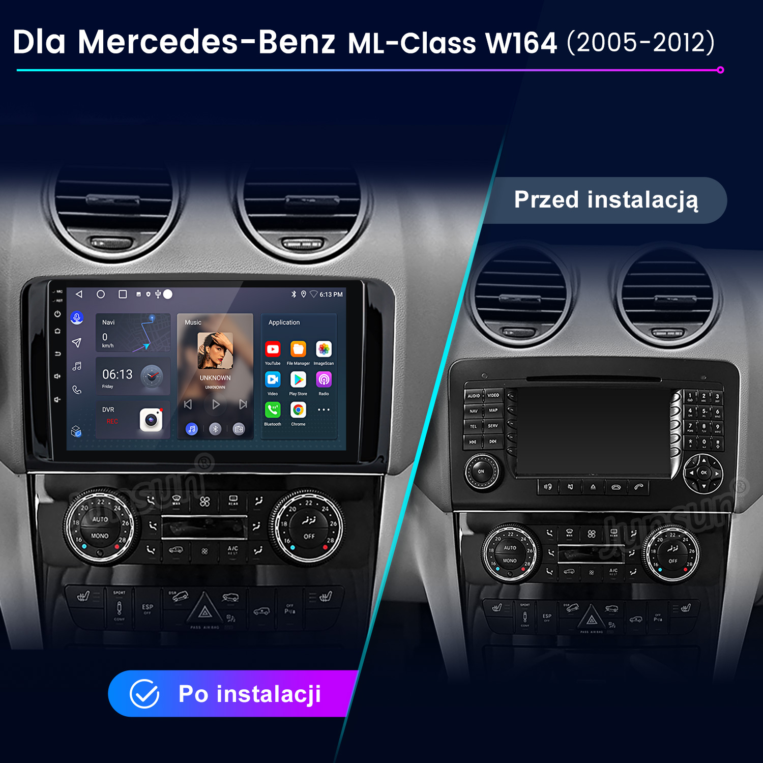 Porównanie przed i po systemu multimedialnego Mercedes-Benz ML-Class W164.