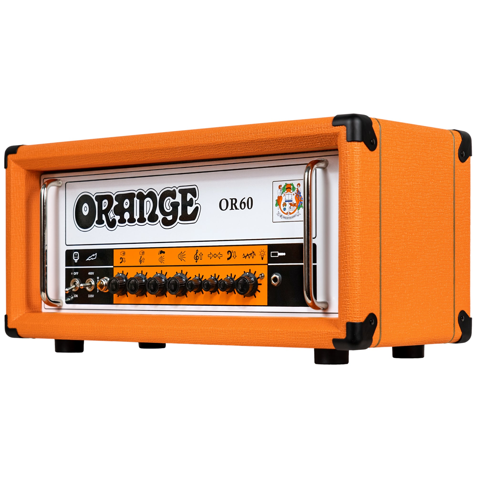 Orange OR60 gitaarversterker top met meerdere knoppen en schakelaars.