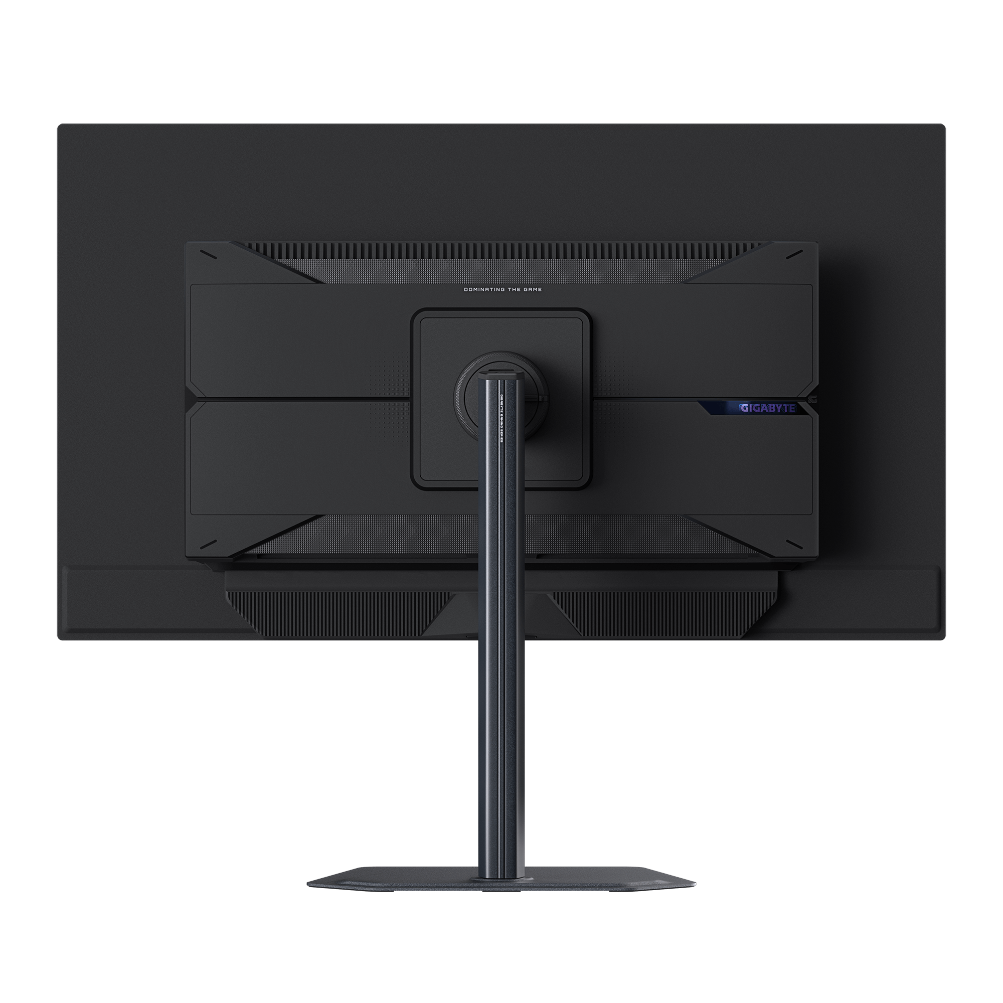 Arrière d'un moniteur noir avec logo Gigabyte et support.