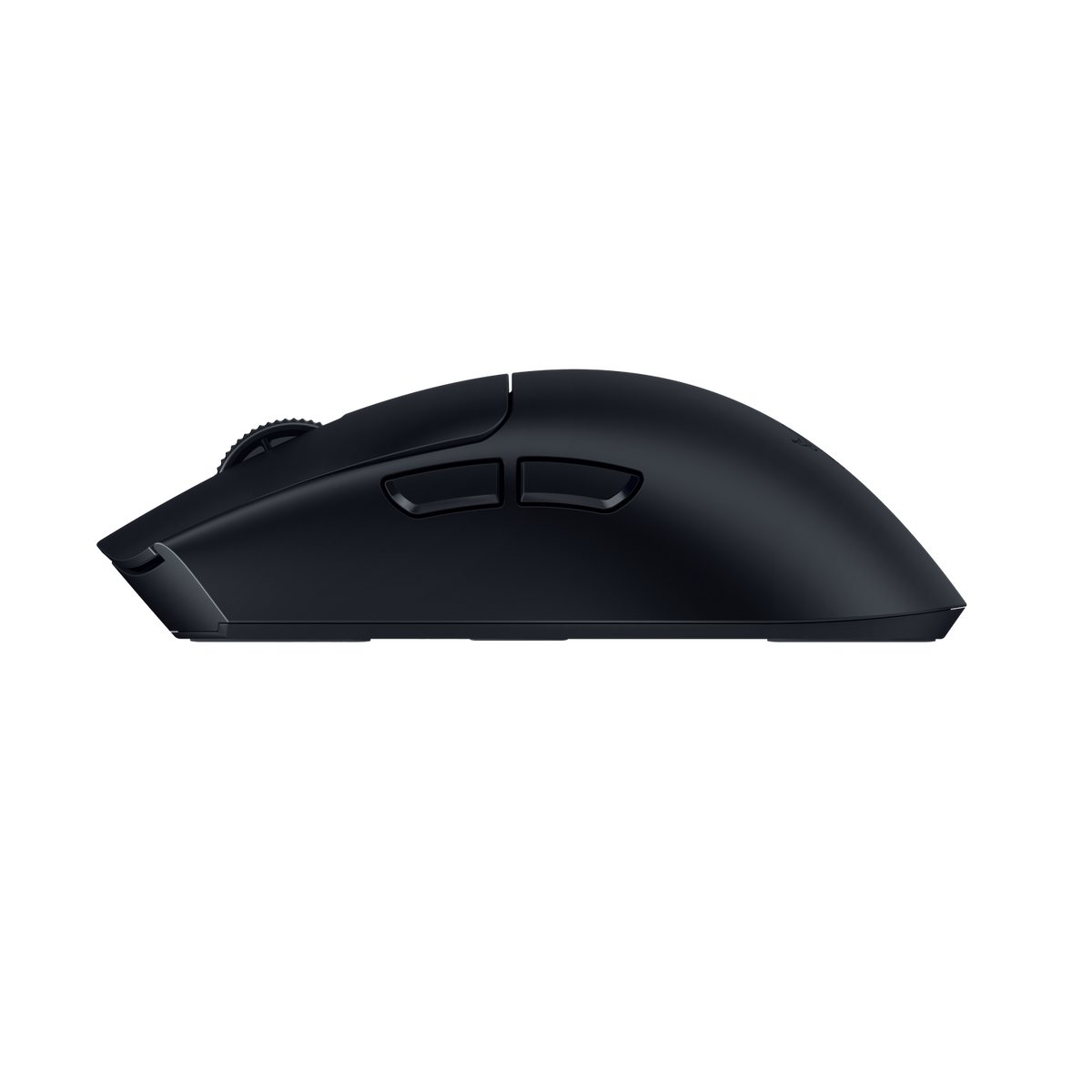 Mouse per computer nero con rotella di scorrimento e due pulsanti laterali.