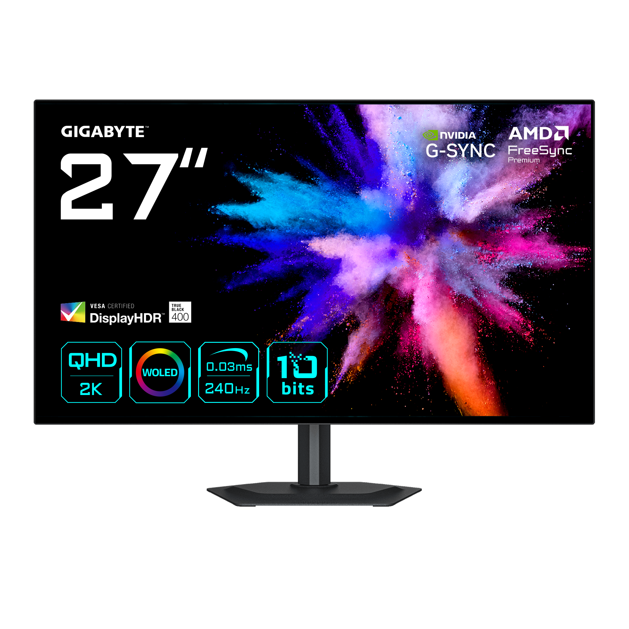 Gigabyte 27-inch monitor with QHD, WOLED, 240Hz, 10-bit, and HDR 400.