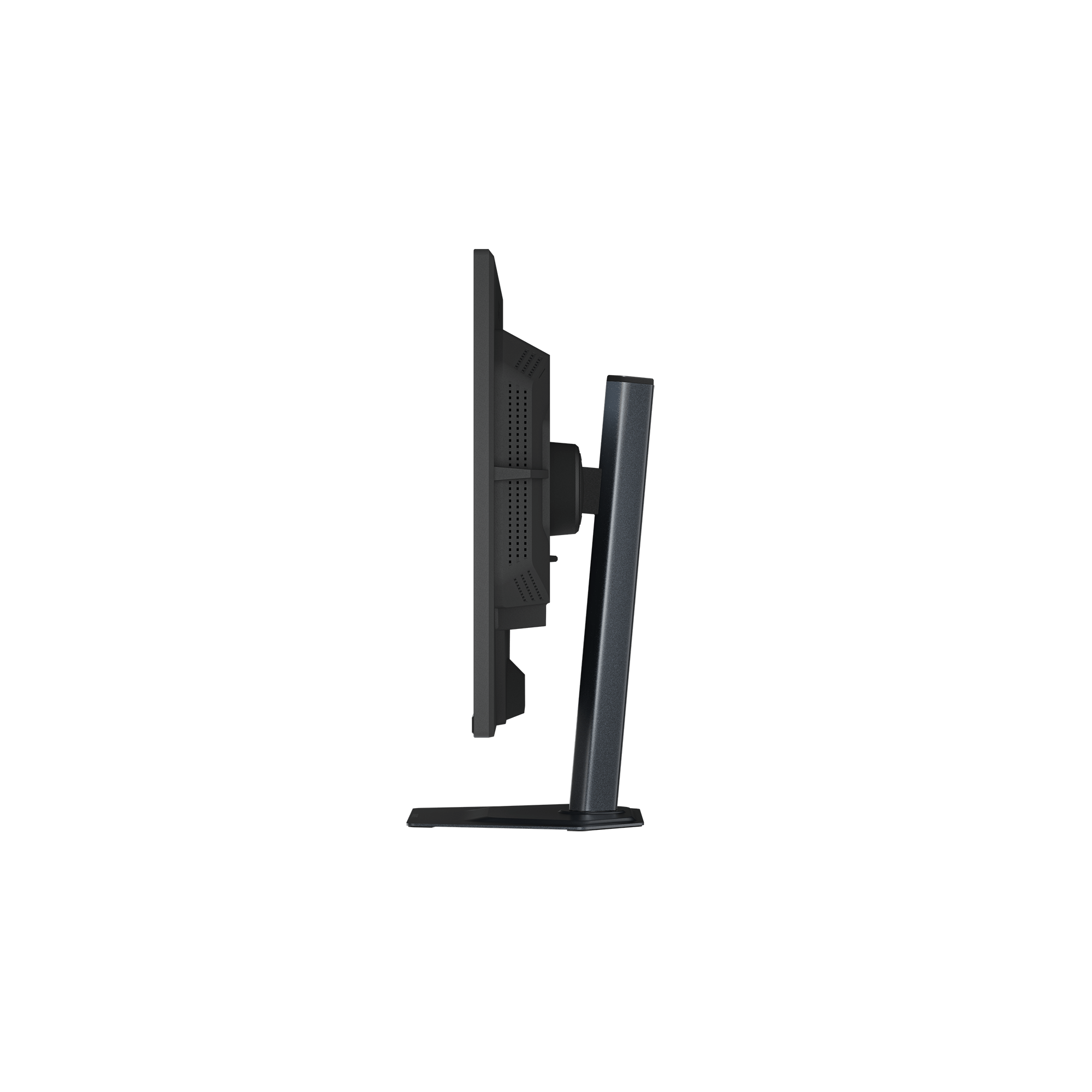 Gray computer monitor from the side on a black background.