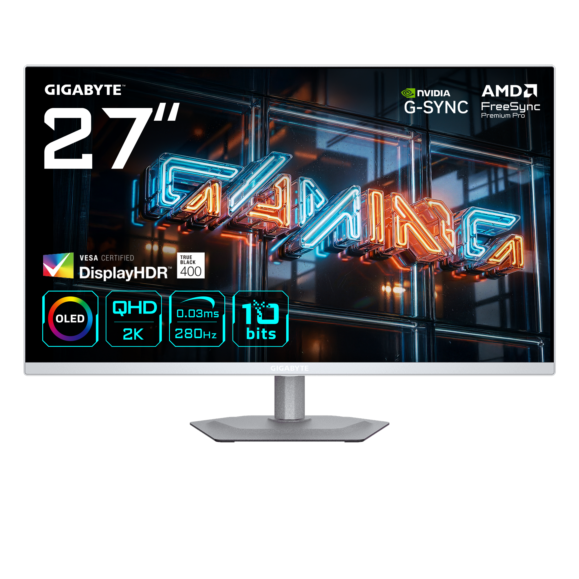 27-inch OLED gaming monitor with QHD, 280Hz, 0.03ms, 10-bit, G-Sync & FreeSync.