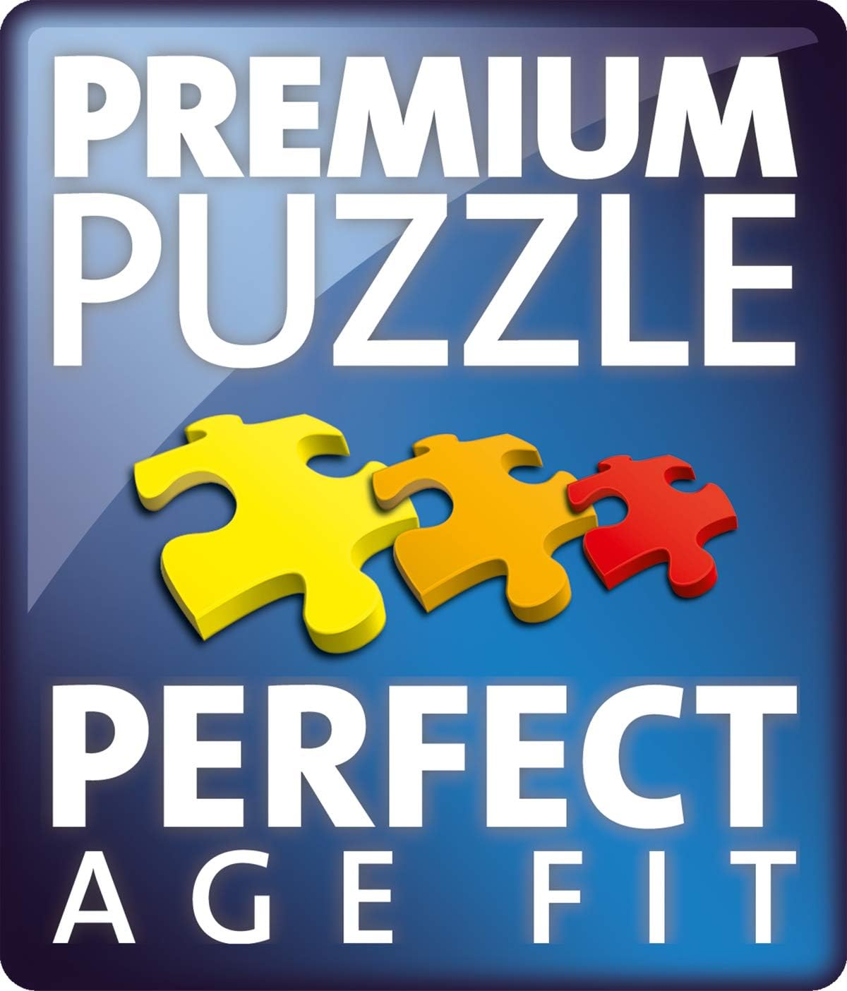 Puzzle premium testo perfetta aderenza all'età e 3 pezzi di puzzle interconnessi in giallo, arancione e rosso.