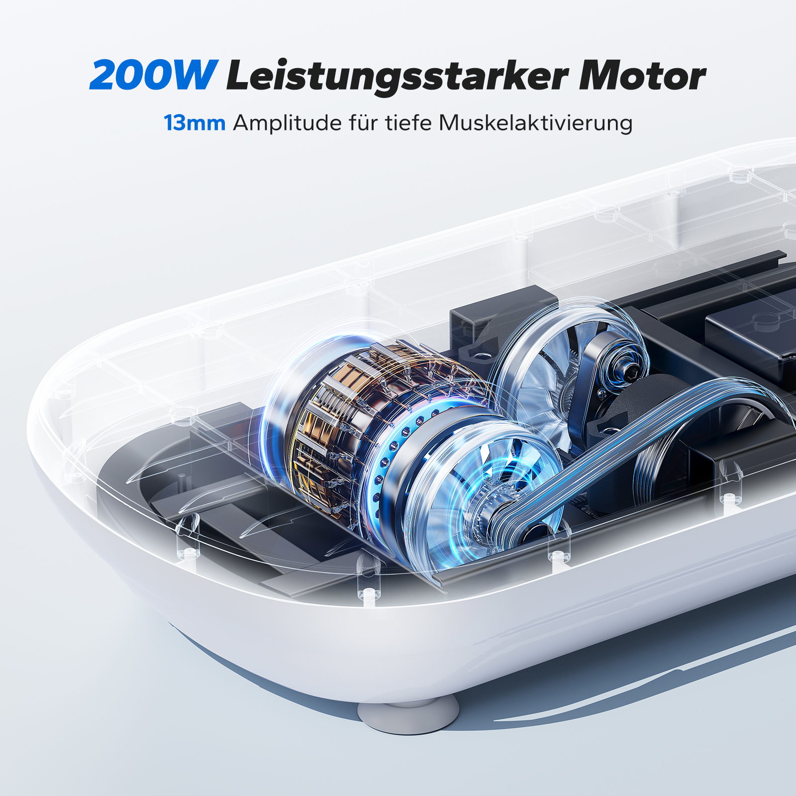 Detailansicht eines leistungsstarken Motors mit 200W Leistung und 13mm Amplitude.