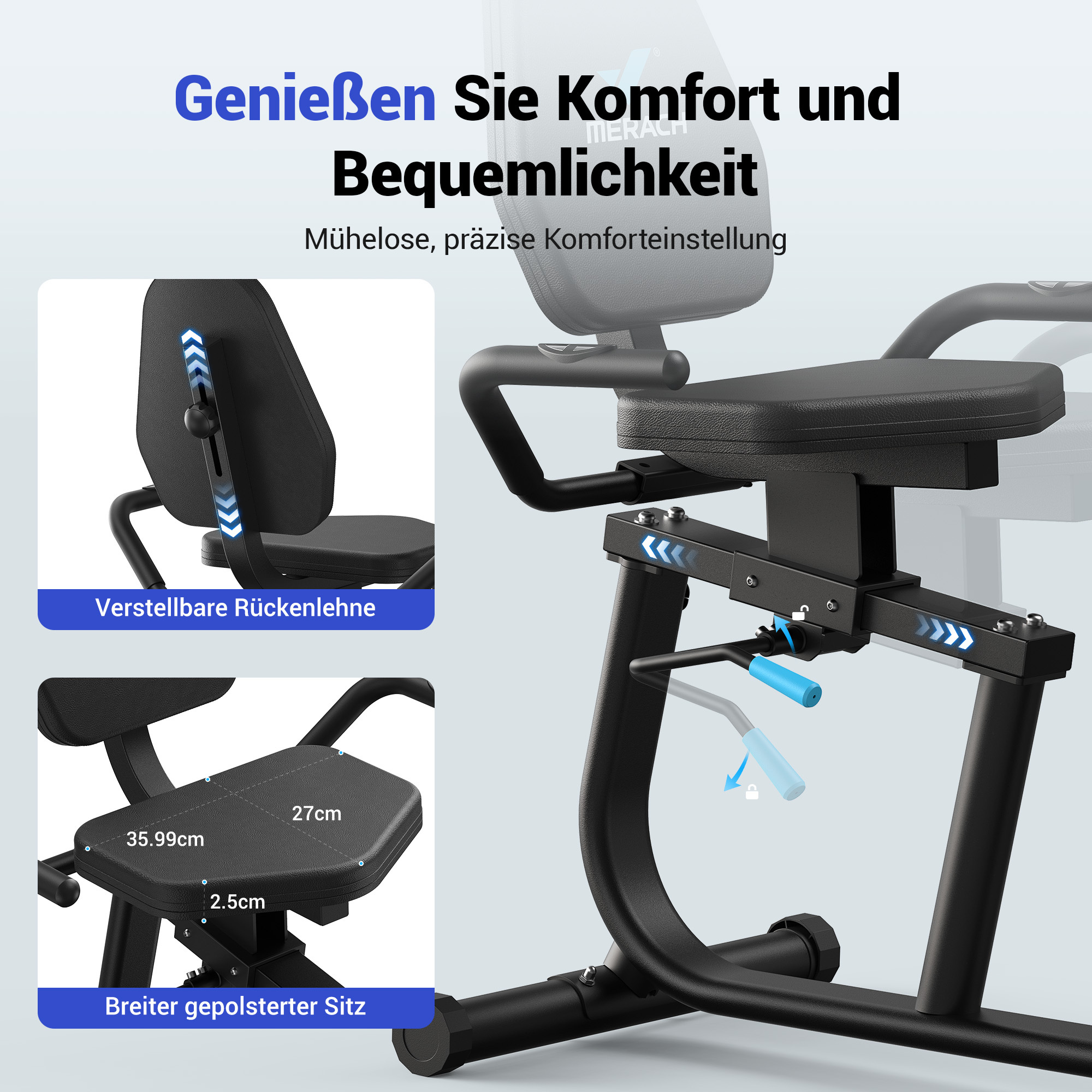 Ein schwarzer Heimtrainer mit gepolstertem Sitz und verstellbarer Rückenlehne.