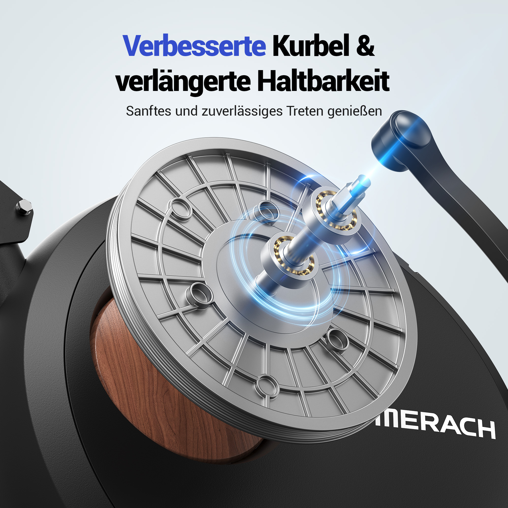 Detailansicht des Kurbelmechanismus eines Geräts mit silbernen Kugellagern.