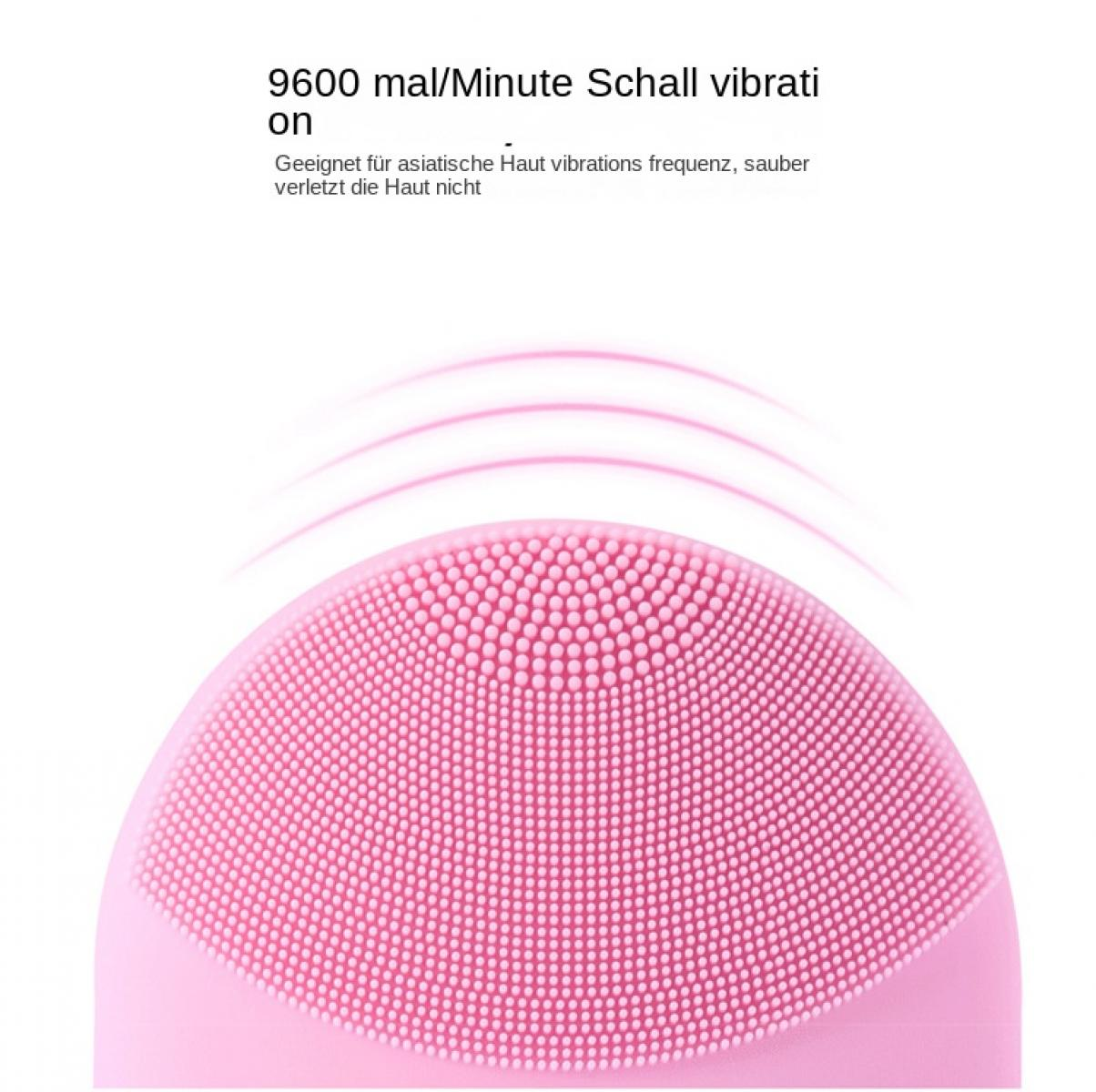 Ein rosafarbener Gesichtsreiniger mit Silikonborsten, 9600 Vibrationen/Minute.