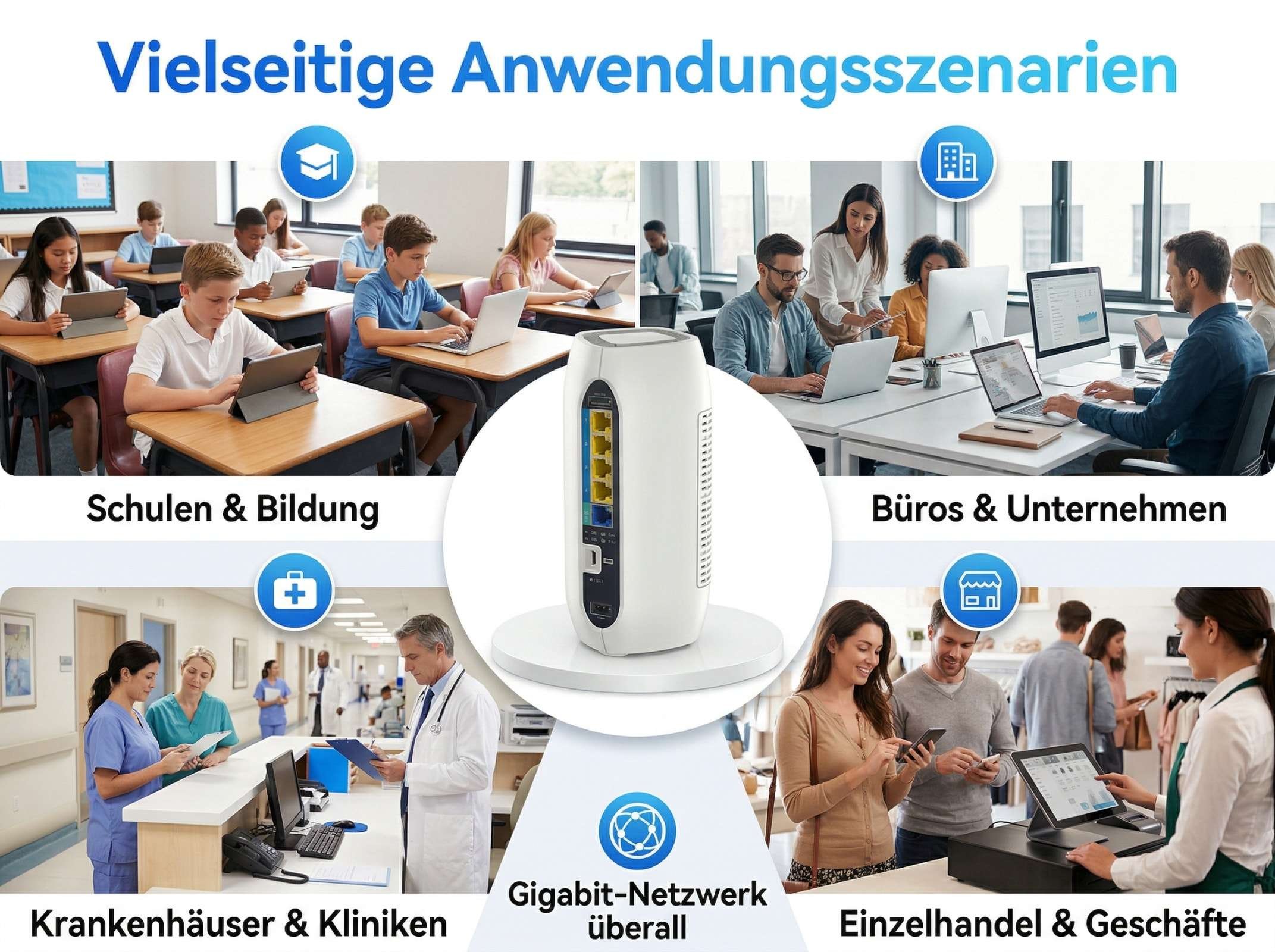 Vielseitige Anwendungsszenarien: Schulen, Büros, Krankenhäuser, Einzelhandel.