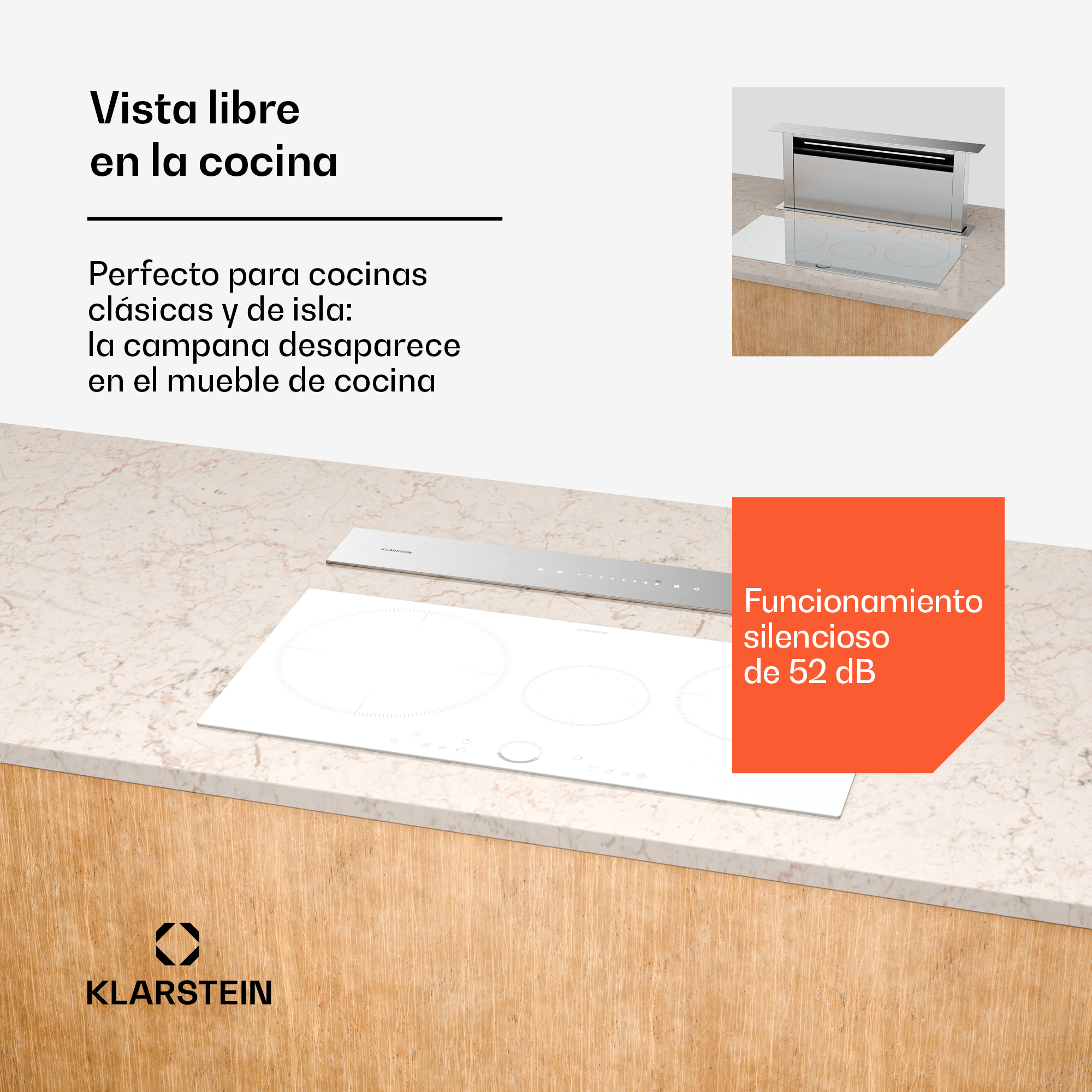 Cucina moderna con cappa a scomparsa e piano cottura a induzione.