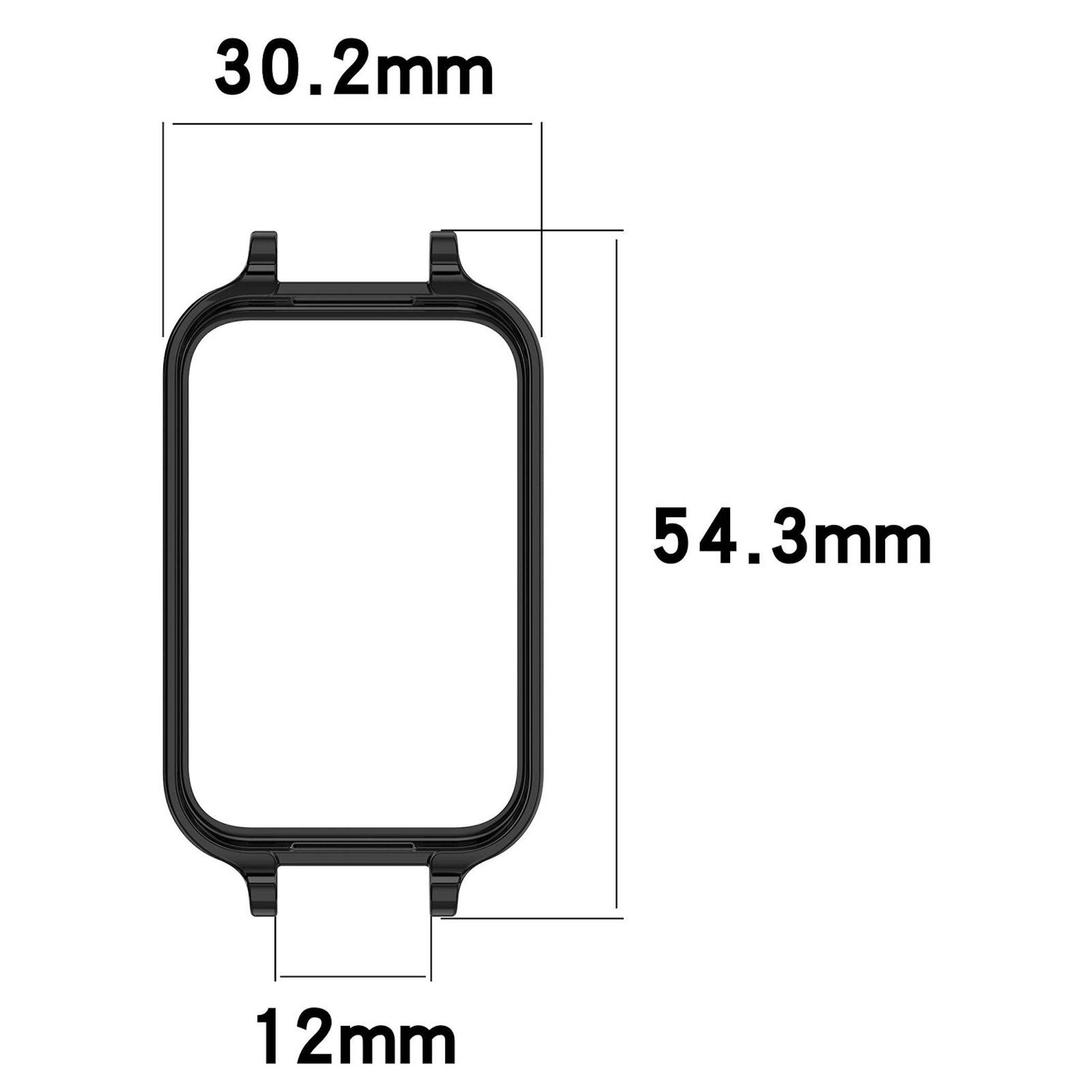 Cornice per orologio nera con dimensioni 30,2 mm x 54,3 mm x 12 mm.