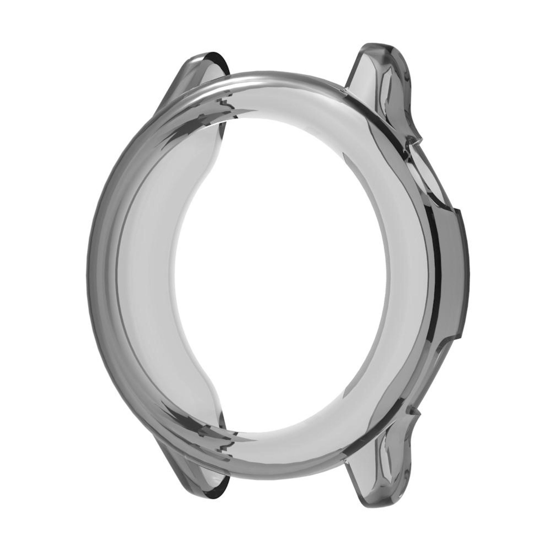 Transparente Schutzhülle für eine runde Smartwatch.