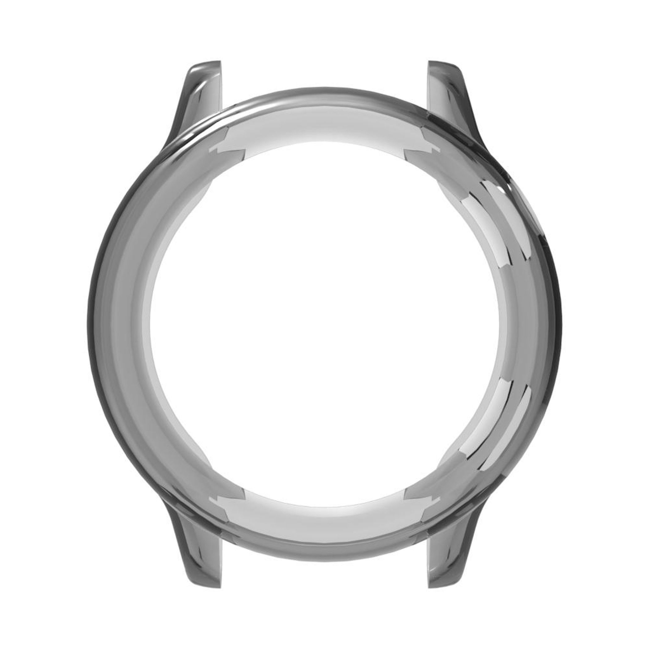 Transparenter Uhrenschutzring aus Kunststoff mit silbernen Akzenten.