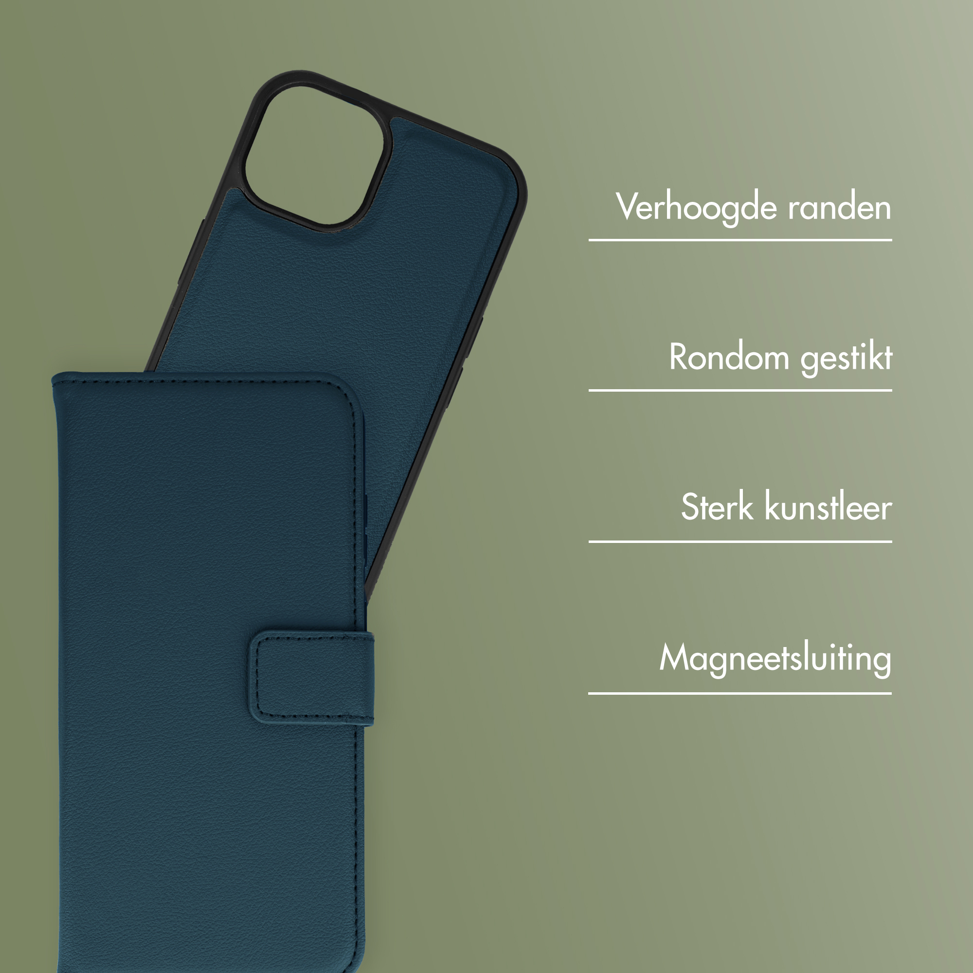 Donkerblauw telefoon flipcase met verhoogde randen en magneetsluiting.