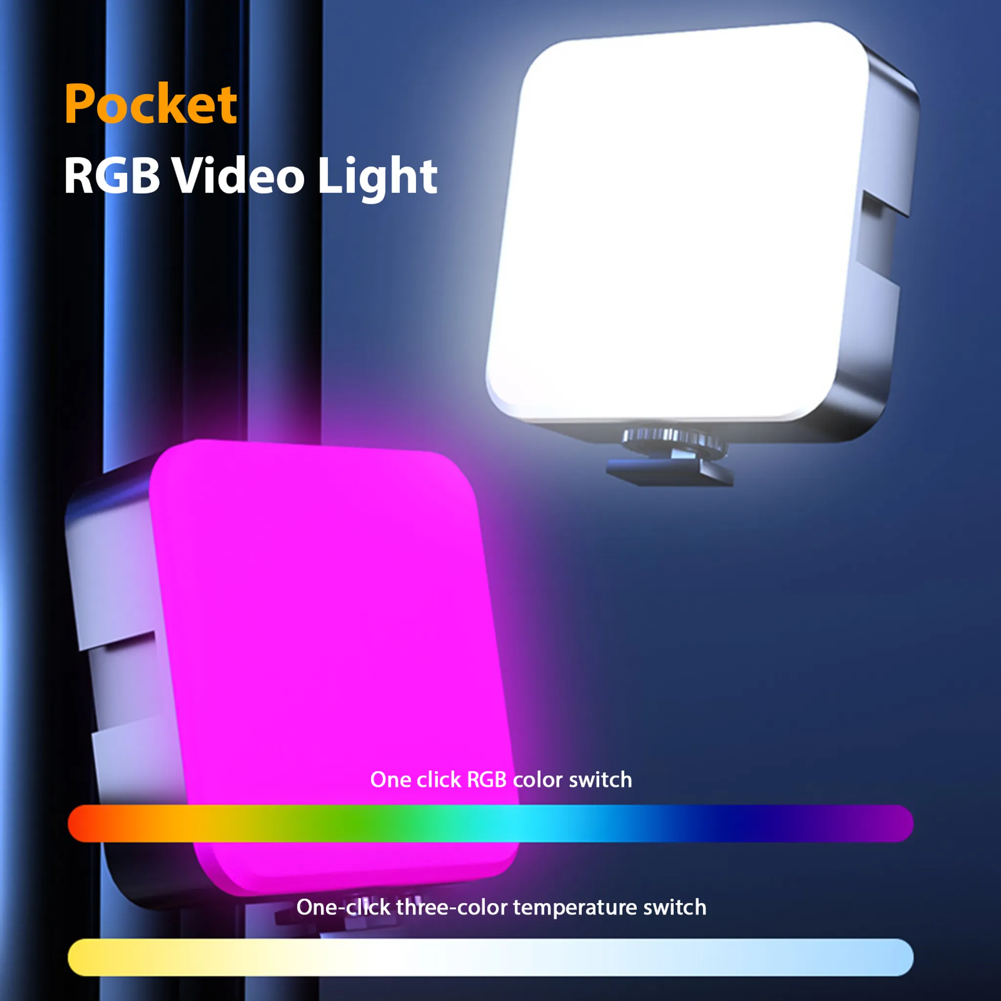 Pocket RGB Videoleuchte mit Farbspektrum und Farbtemperatur-Anzeige.