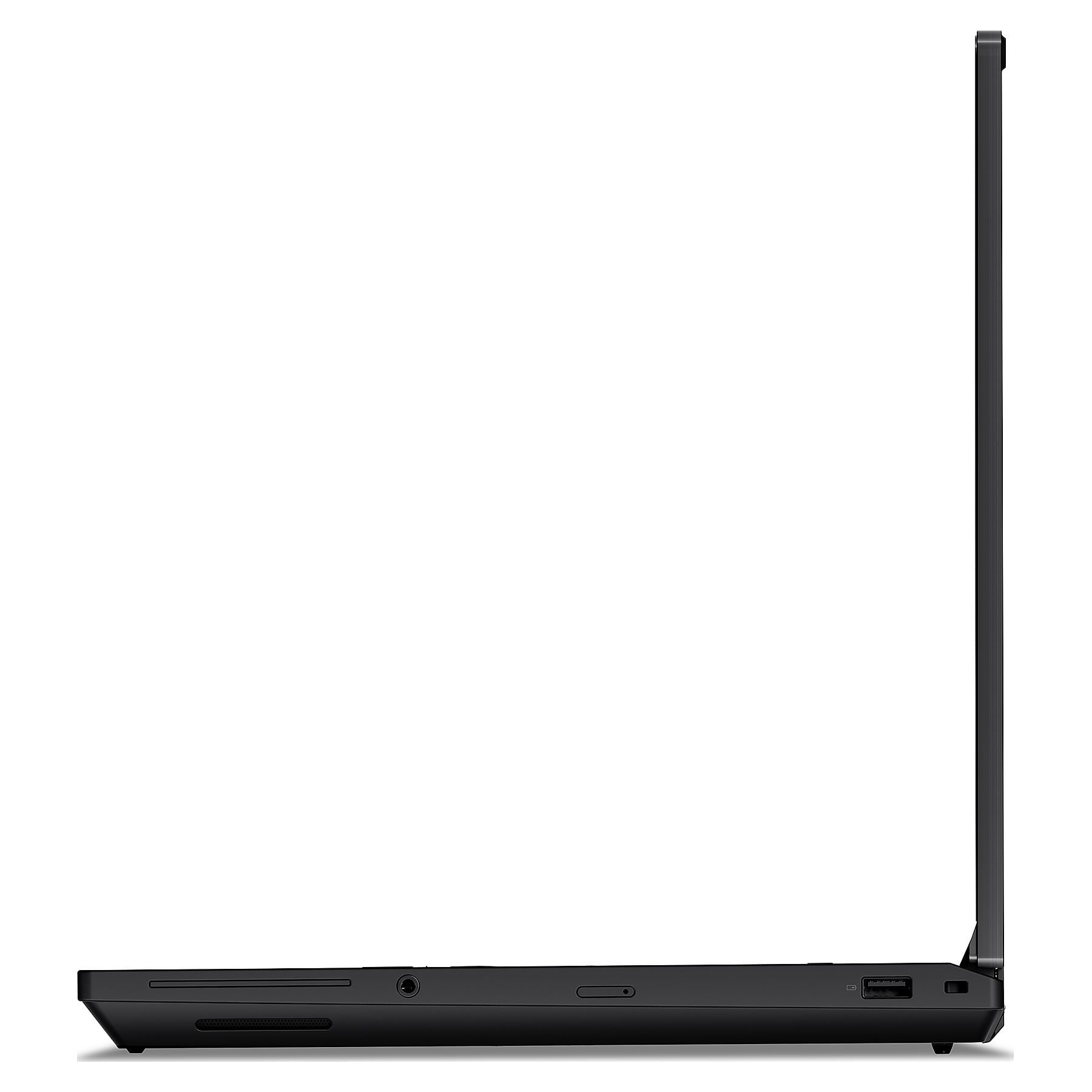 Laptop nero di profilo che mostra porte e prese d'aria.