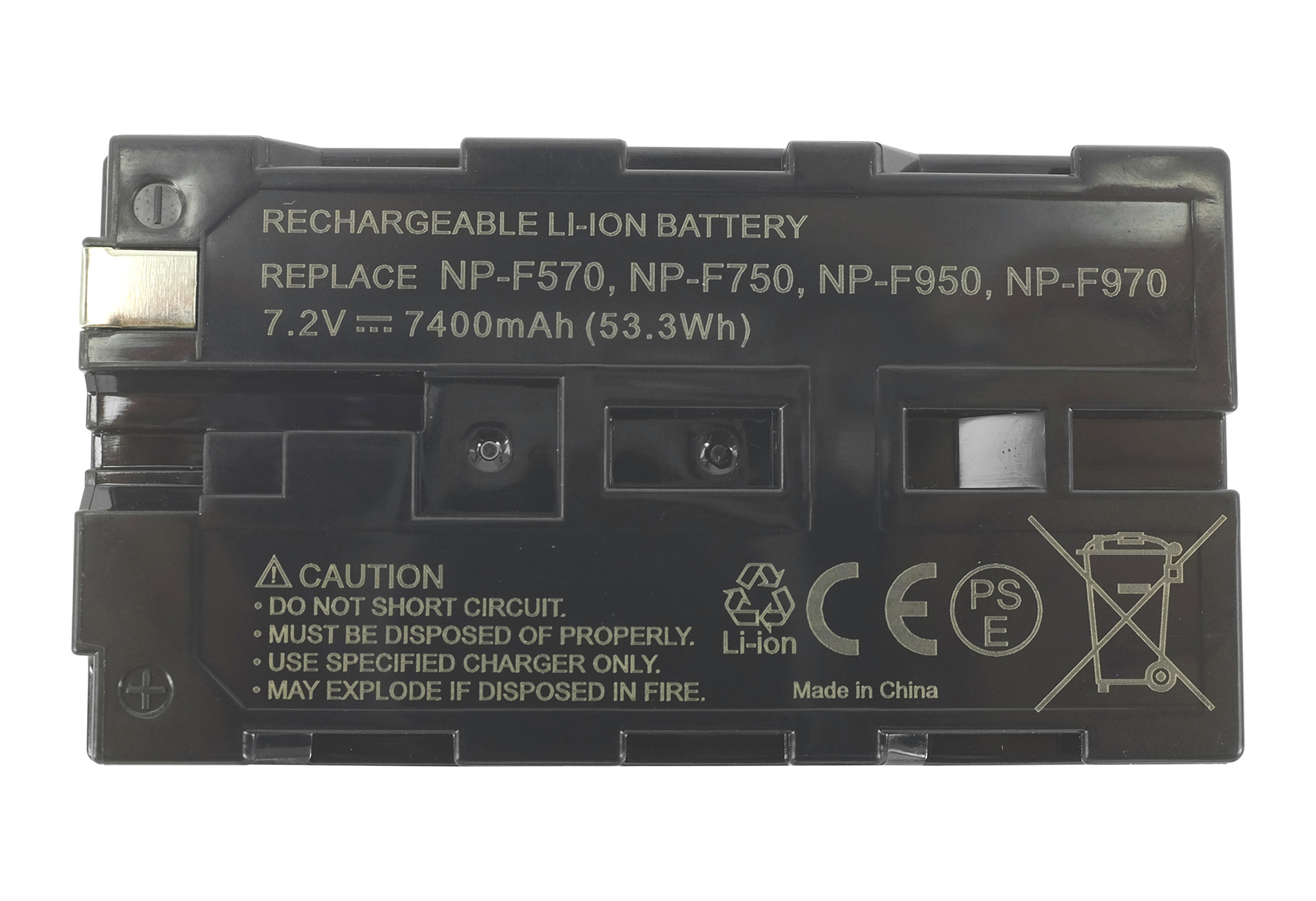Schwarzer Akku mit Beschriftung: 7,2V, 7400mAh, Li-Ion.