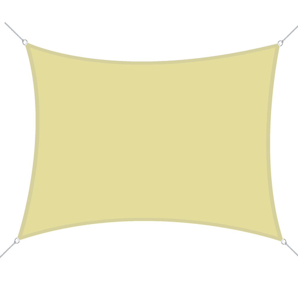 Un toldo rectangular amarillo claro con cuatro puntos de sujeción.