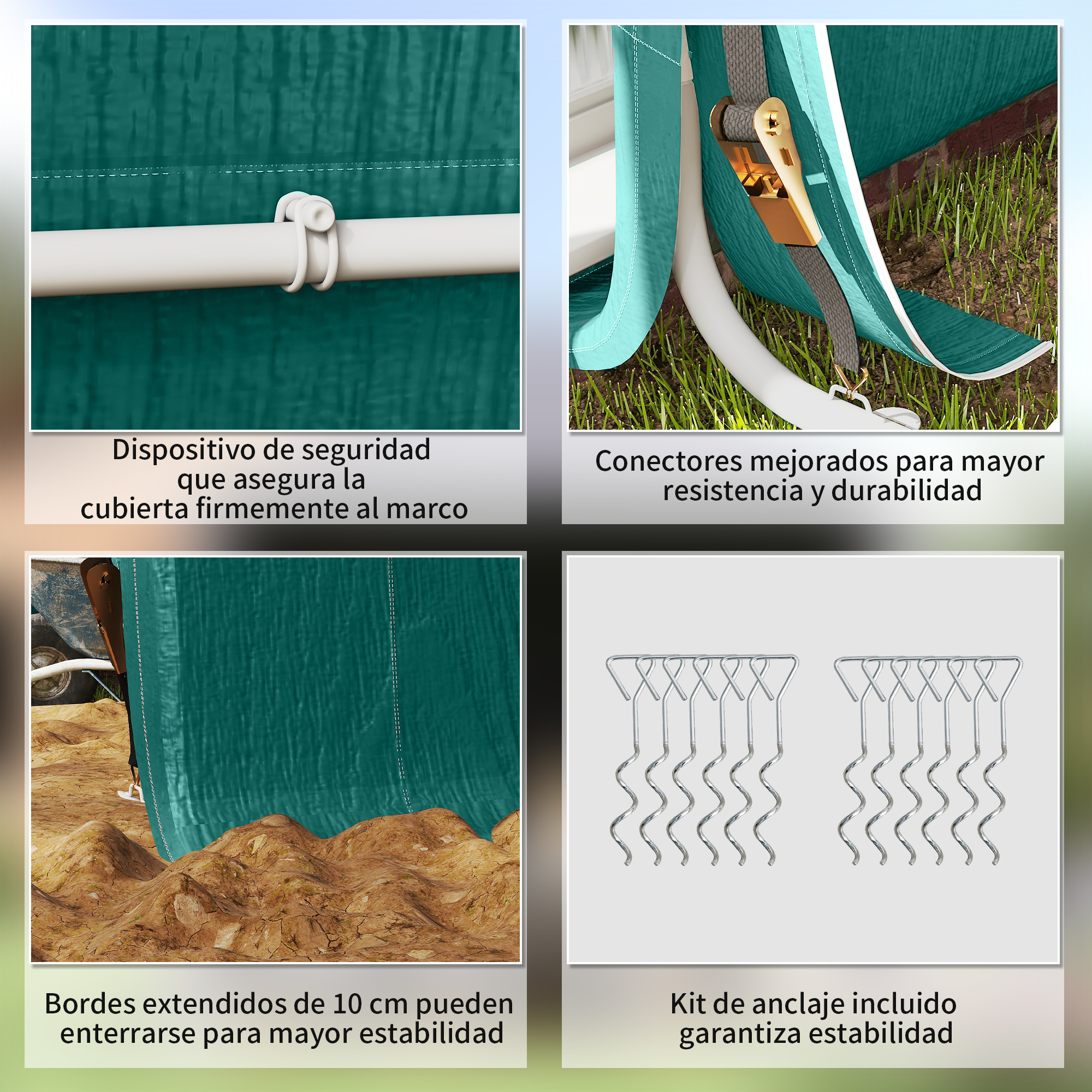Dispositivo de seguridad, conectores mejorados, bordes extendidos y kit de anclaje.
