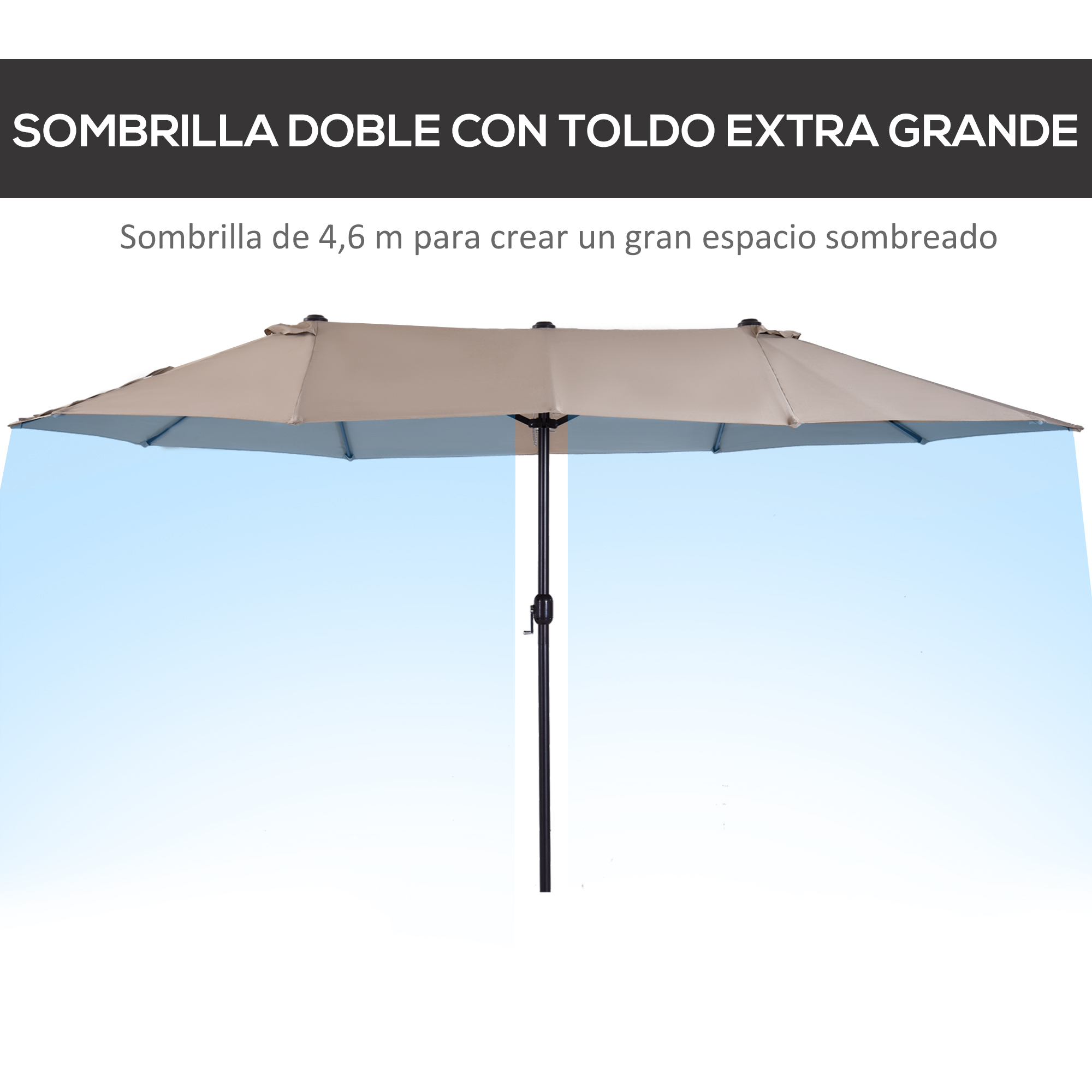 Sombrilla doble de 4,6m con toldo extragrande.