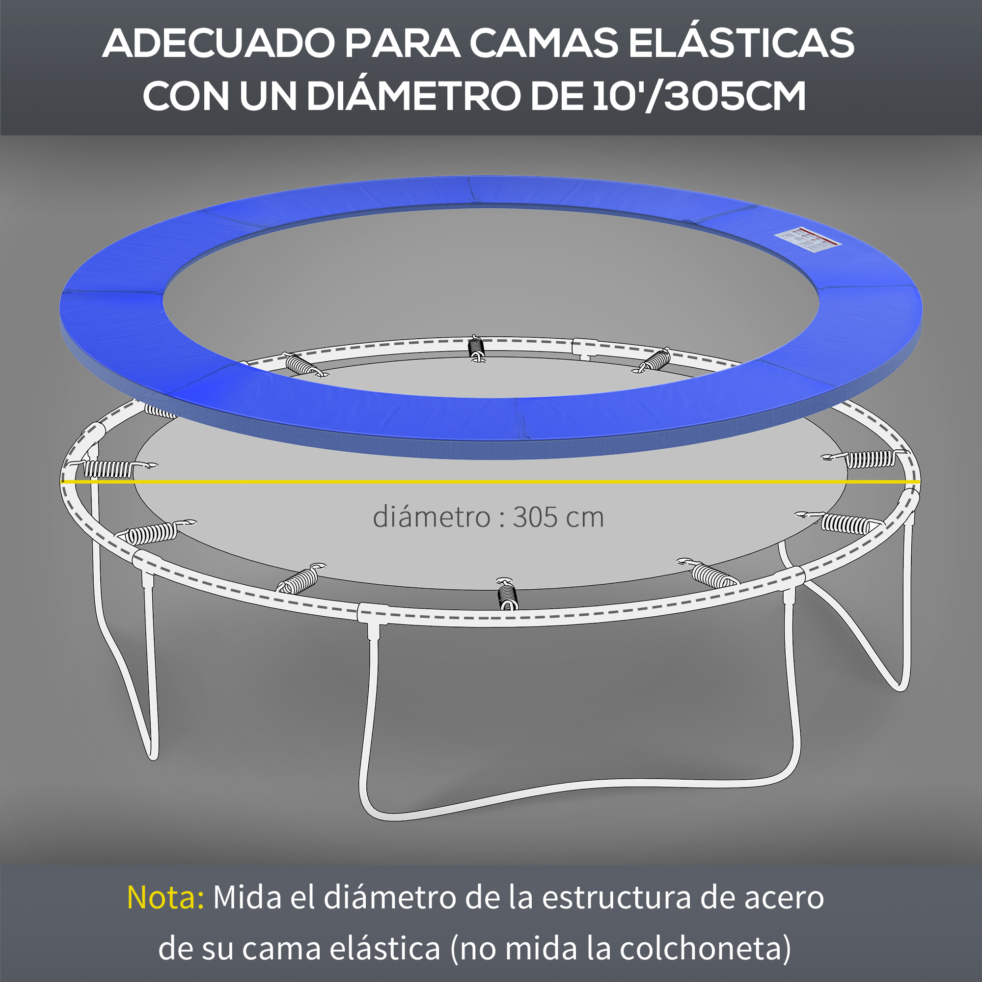 Cubierta azul para borde de trampolín con marco de acero y resortes, 305cm.