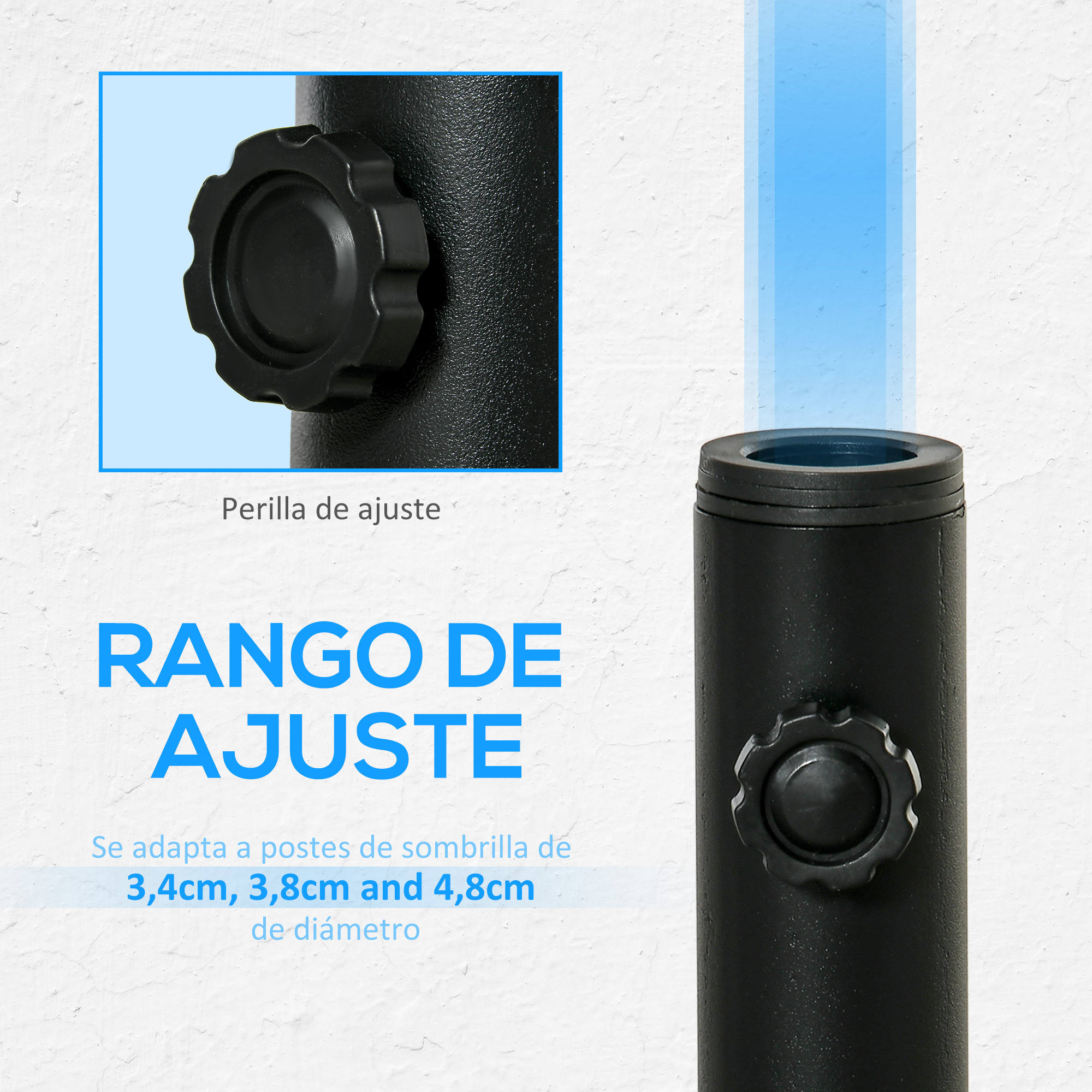 Primer plano de un pomo de ajuste negro en un poste oscuro.