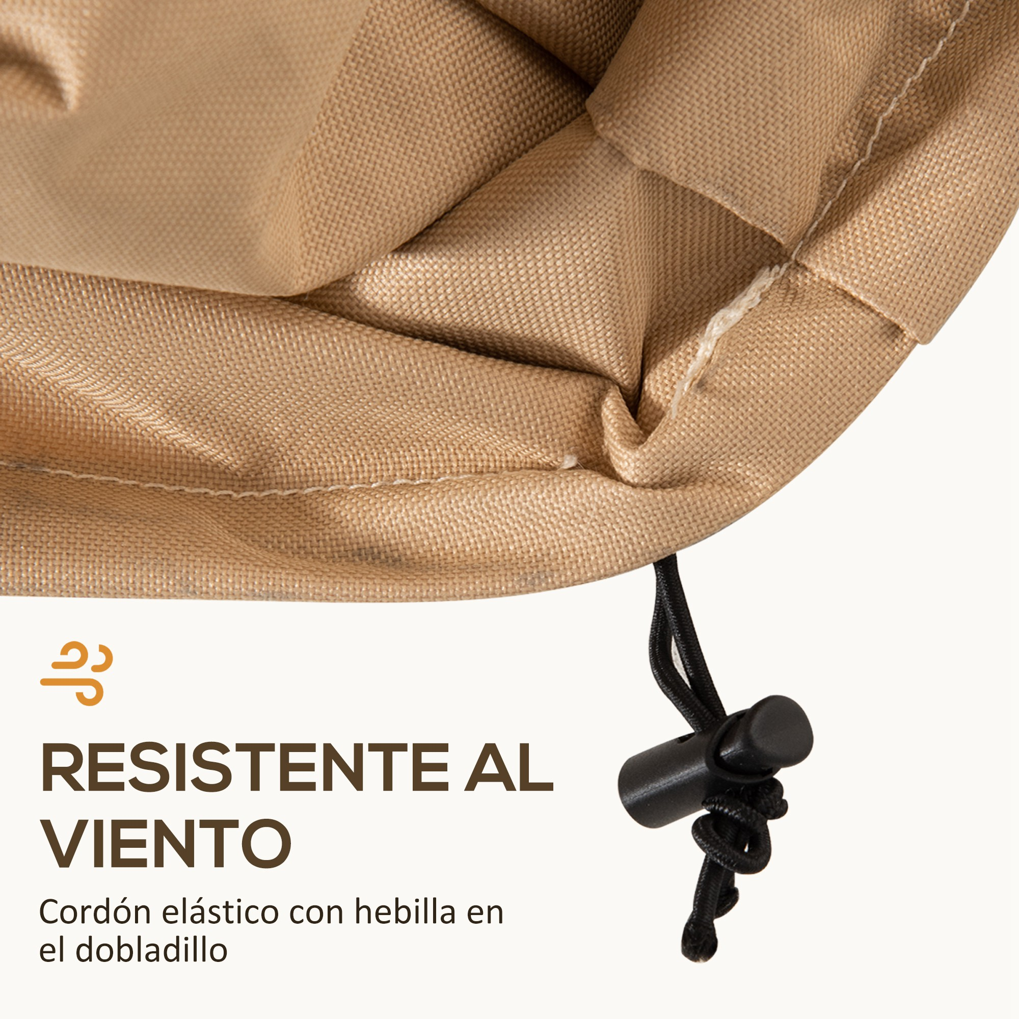 Funda de tela beige con cordón y tanca.