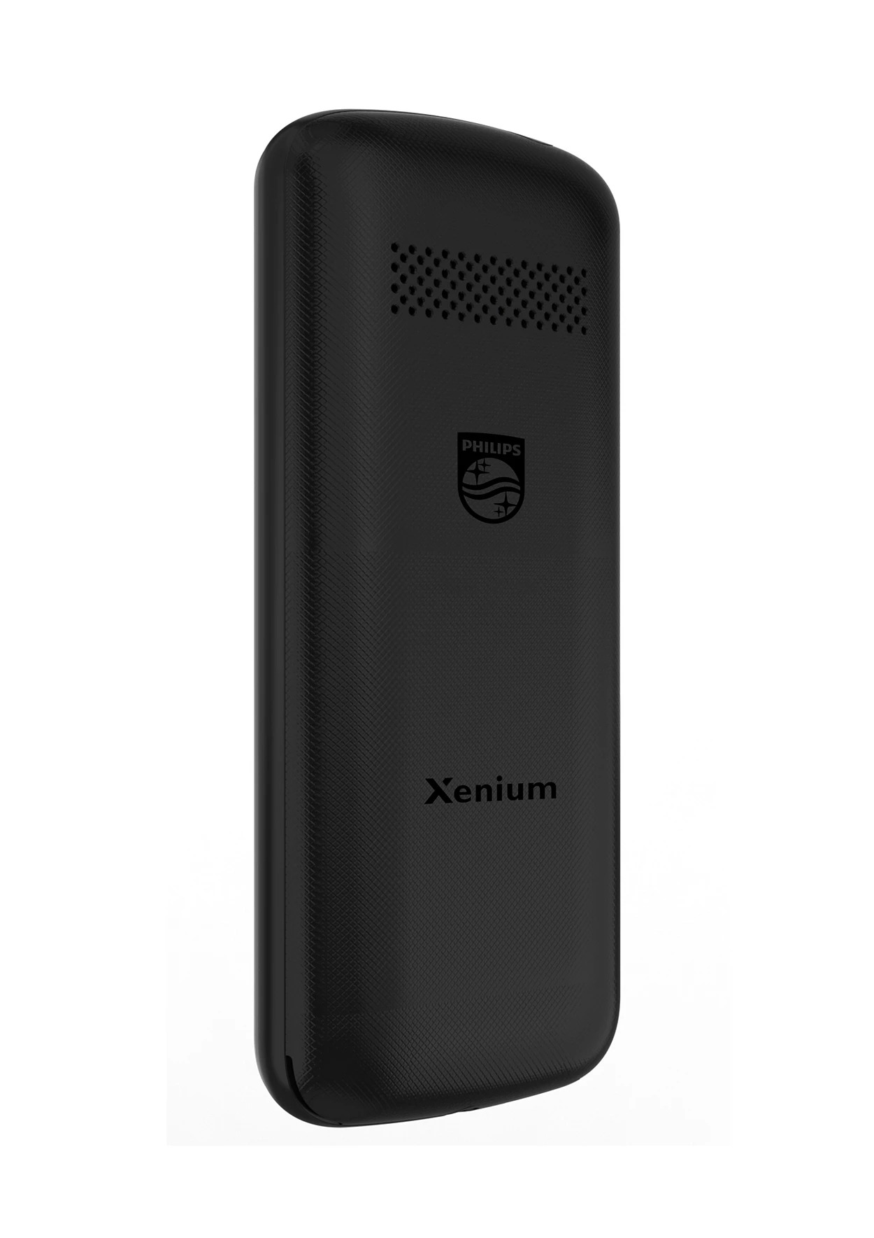 Izgara desenli ve logolu siyah Philips Xenium telefonun arkası.
