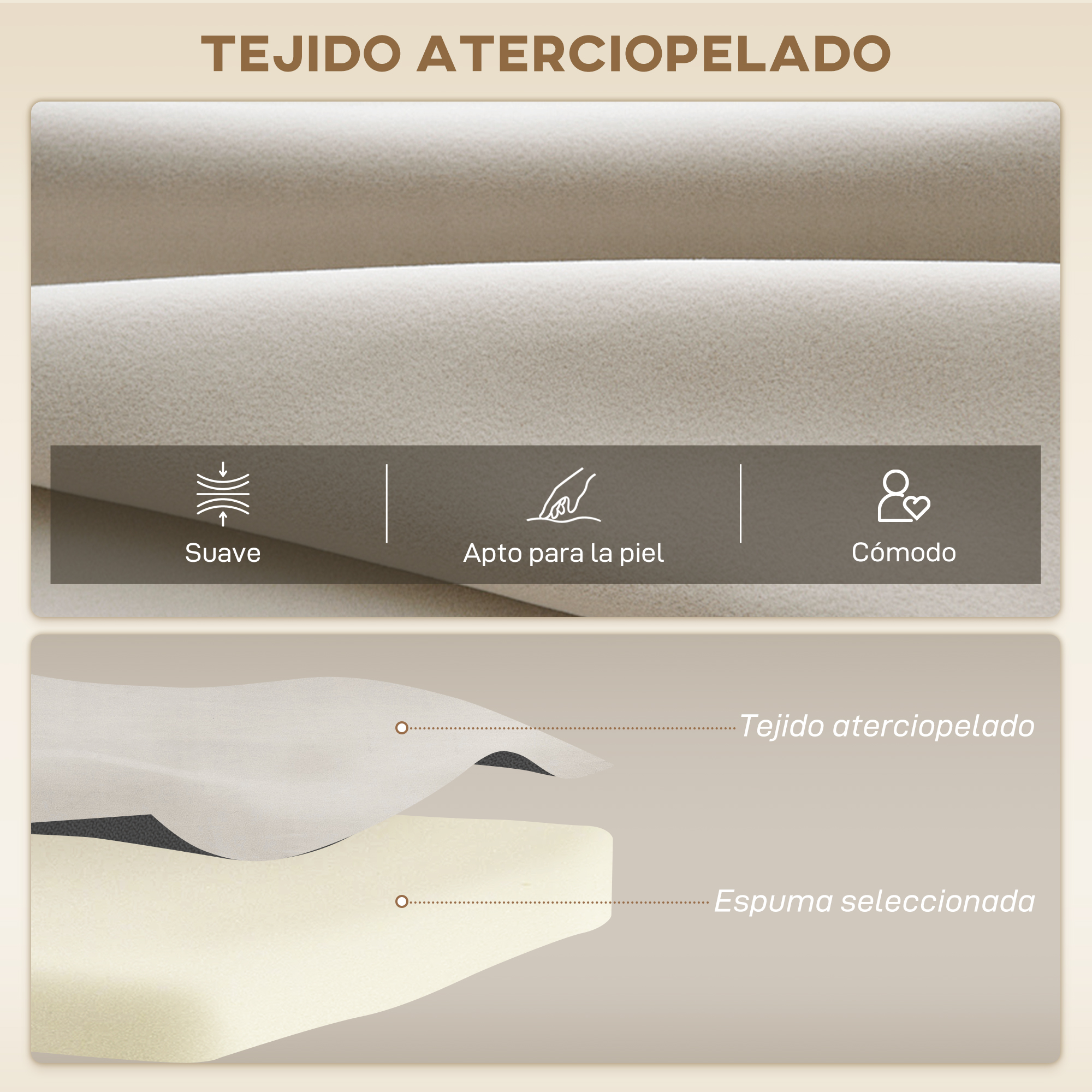 Tejido suave, apto para la piel y cómodo con capa de espuma.