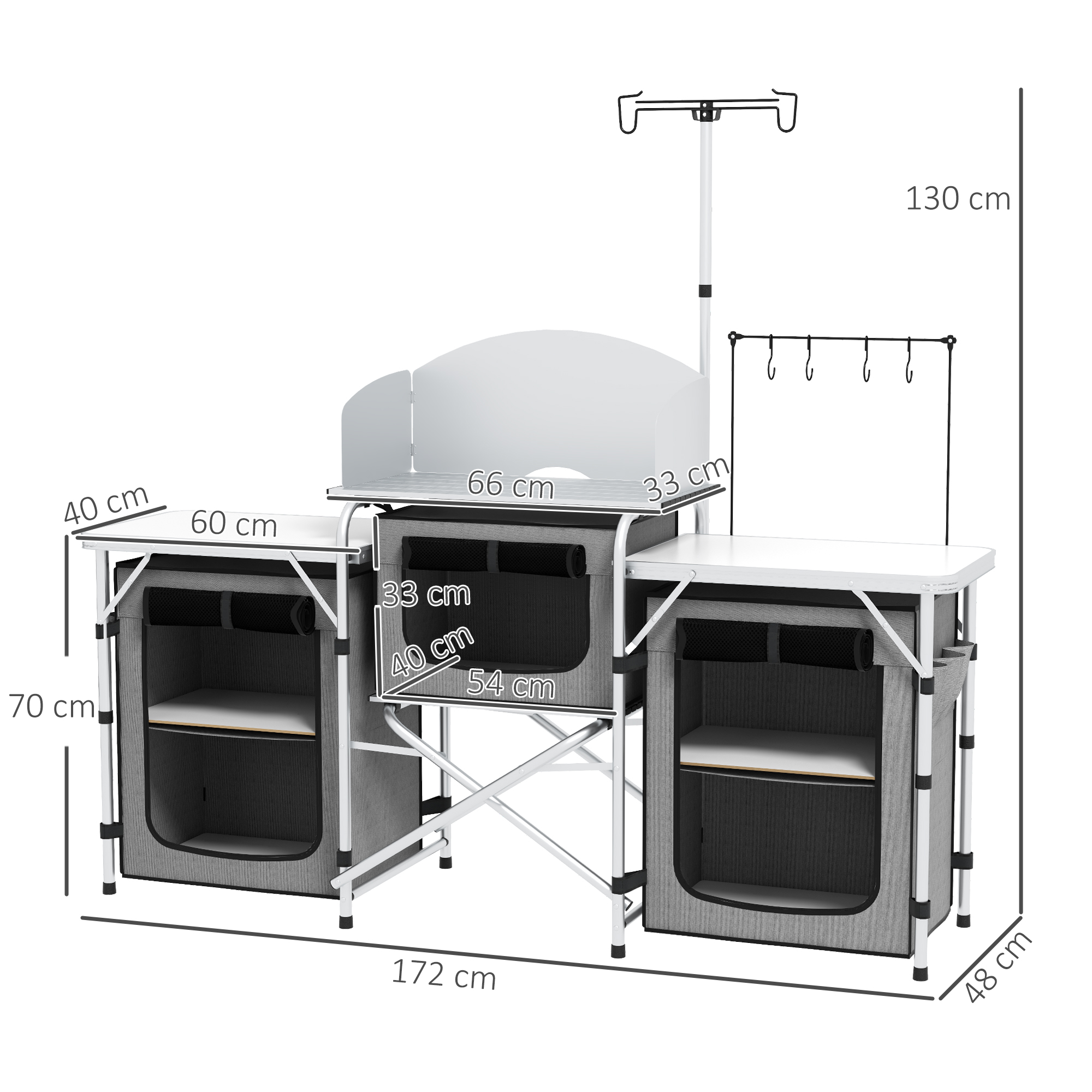 Armario de camping gris con tablero blanco, dimensiones: 172x48x130 cm.