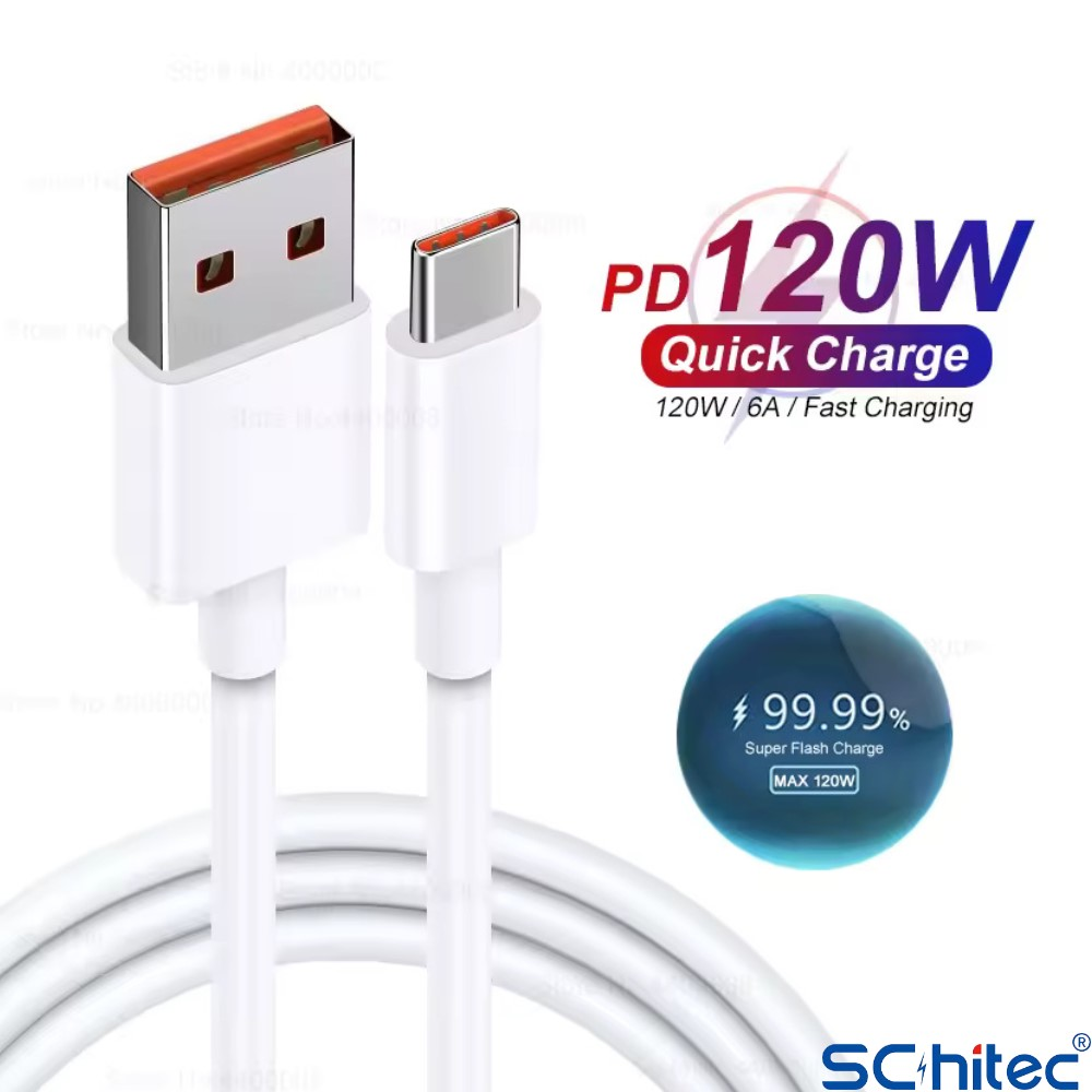 PD 120W hızlı şarjlı beyaz USB-C kablosu ve yuvarlak gösterge.