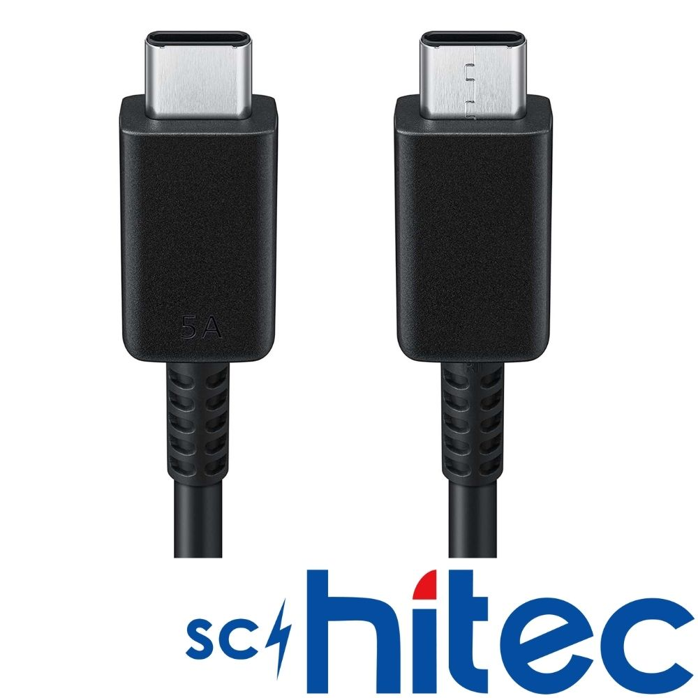 Beyaz arka plan üzerinde 5A etiketli iki siyah USB-C kablosu.
