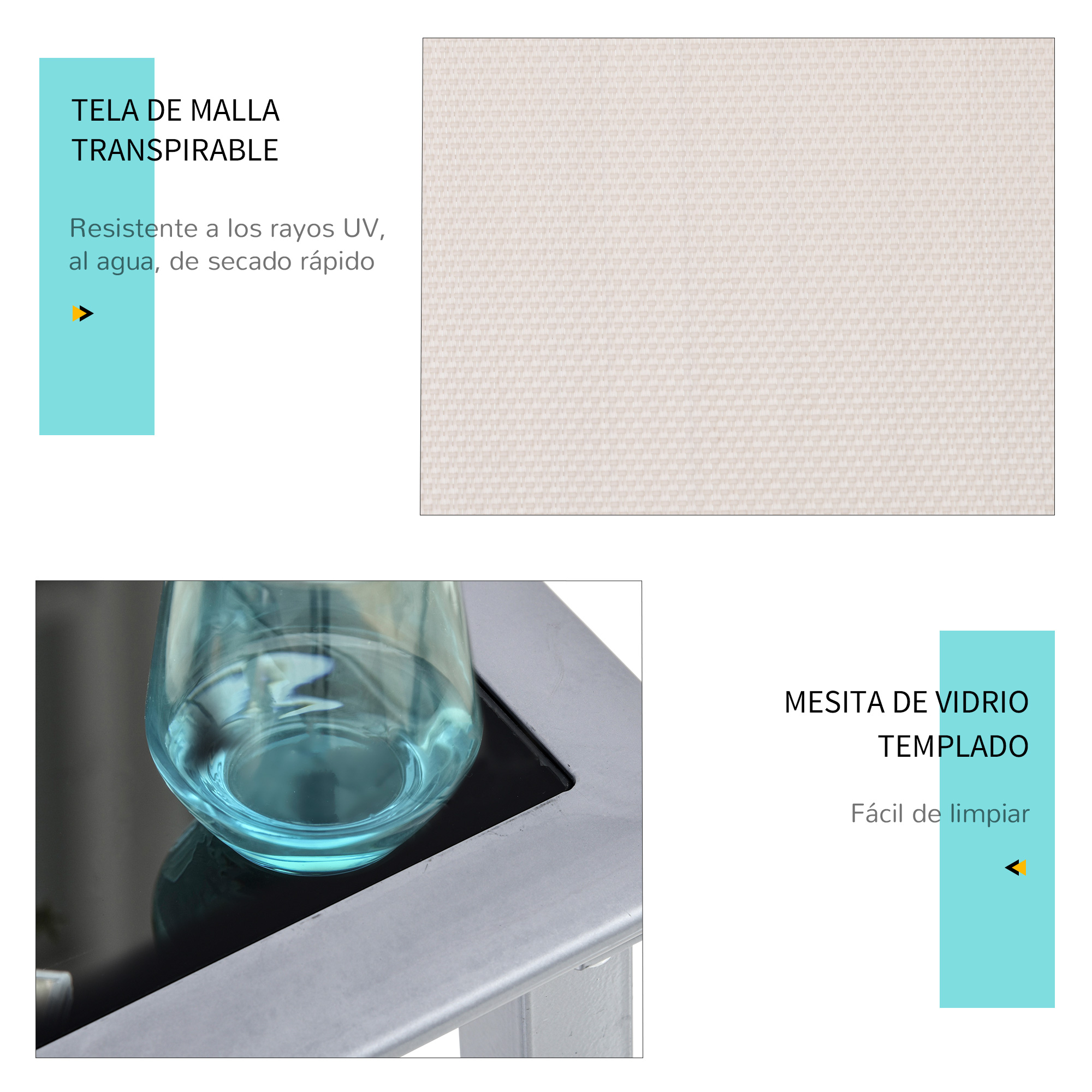 Tejido de malla gris claro y un primer plano de un vaso azul sobre una mesa.